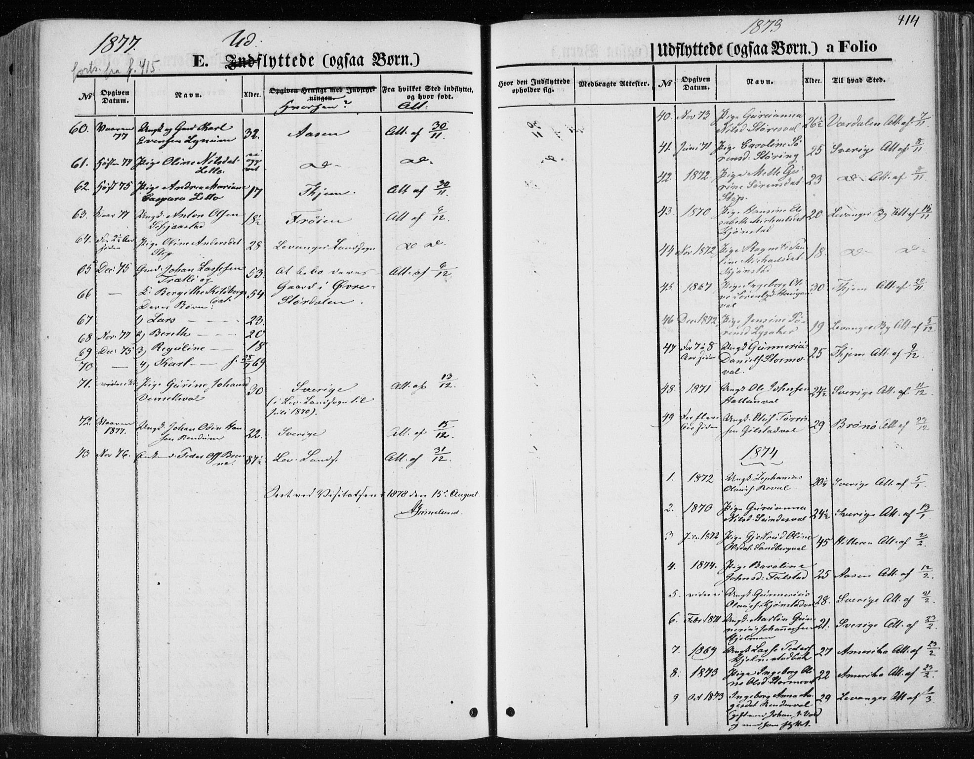 Ministerialprotokoller, klokkerbøker og fødselsregistre - Nord-Trøndelag, AV/SAT-A-1458/717/L0157: Parish register (official) no. 717A08 /1, 1863-1877, p. 414