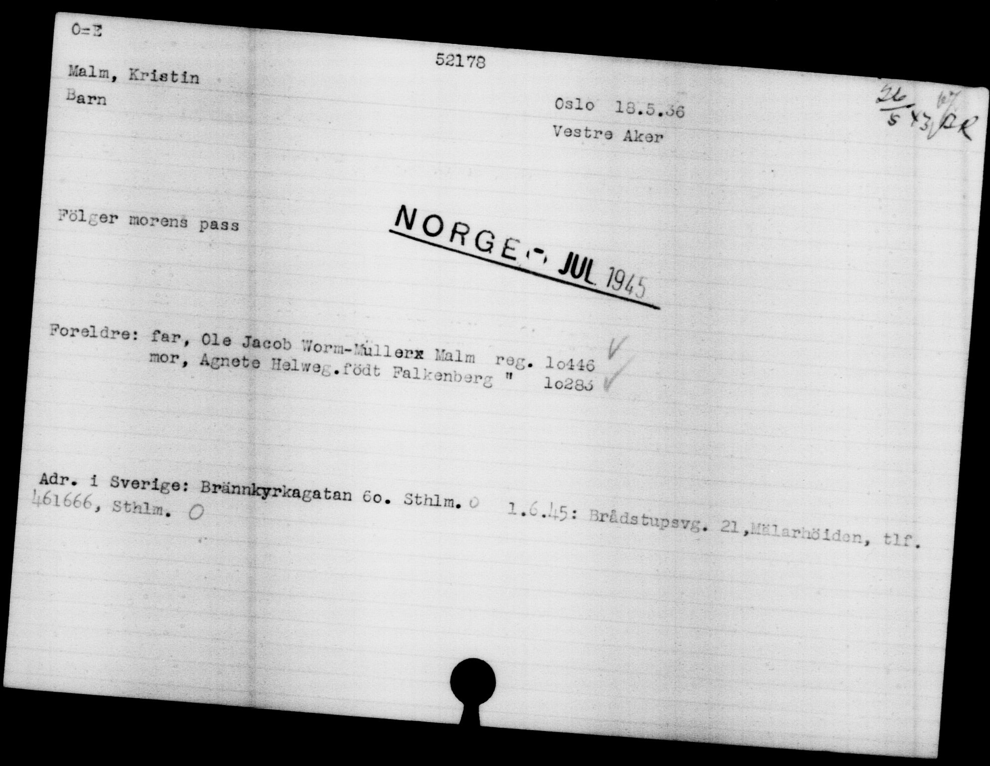 Utenriksstasjonene, Legasjonen i Stockholm, Flyktningkontoret, AV/RA-S-6753/V/Va/L0019: Kjesäterkartoteket, flyktninger med registreringsnr. 49600-55060, 1940-1945, p. 1648