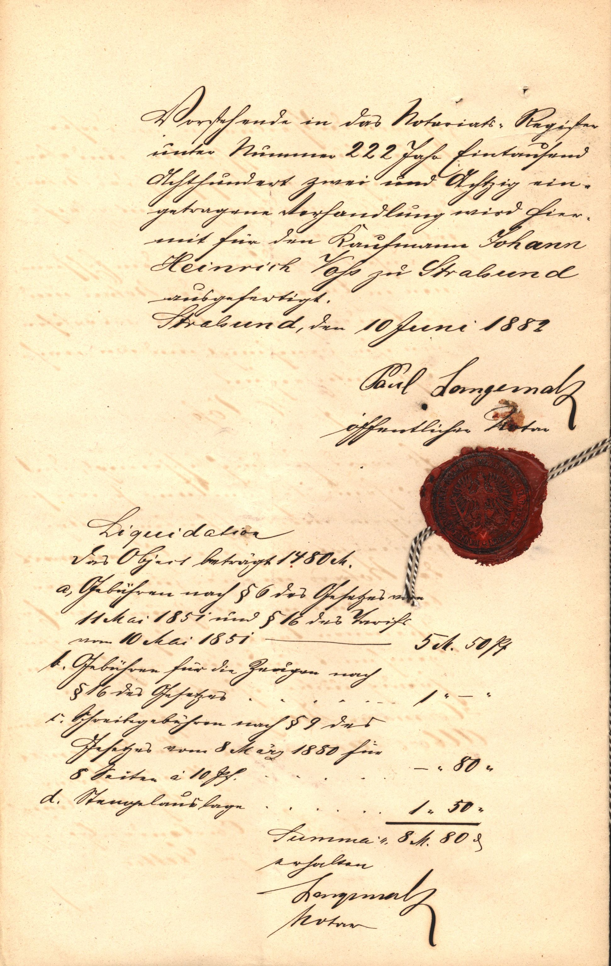 Pa 63 - Østlandske skibsassuranceforening, VEMU/A-1079/G/Ga/L0014/0012: Havaridokumenter / Sophie, Andover, Alliance, Anna, 1882, p. 46