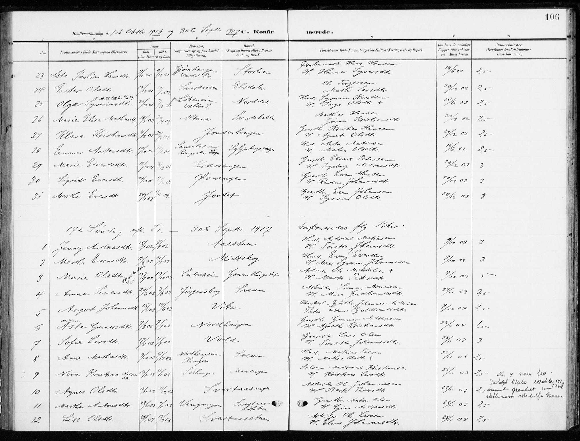 Ringsaker prestekontor, SAH/PREST-014/K/Ka/L0021: Parish register (official) no. 21, 1905-1920, p. 106