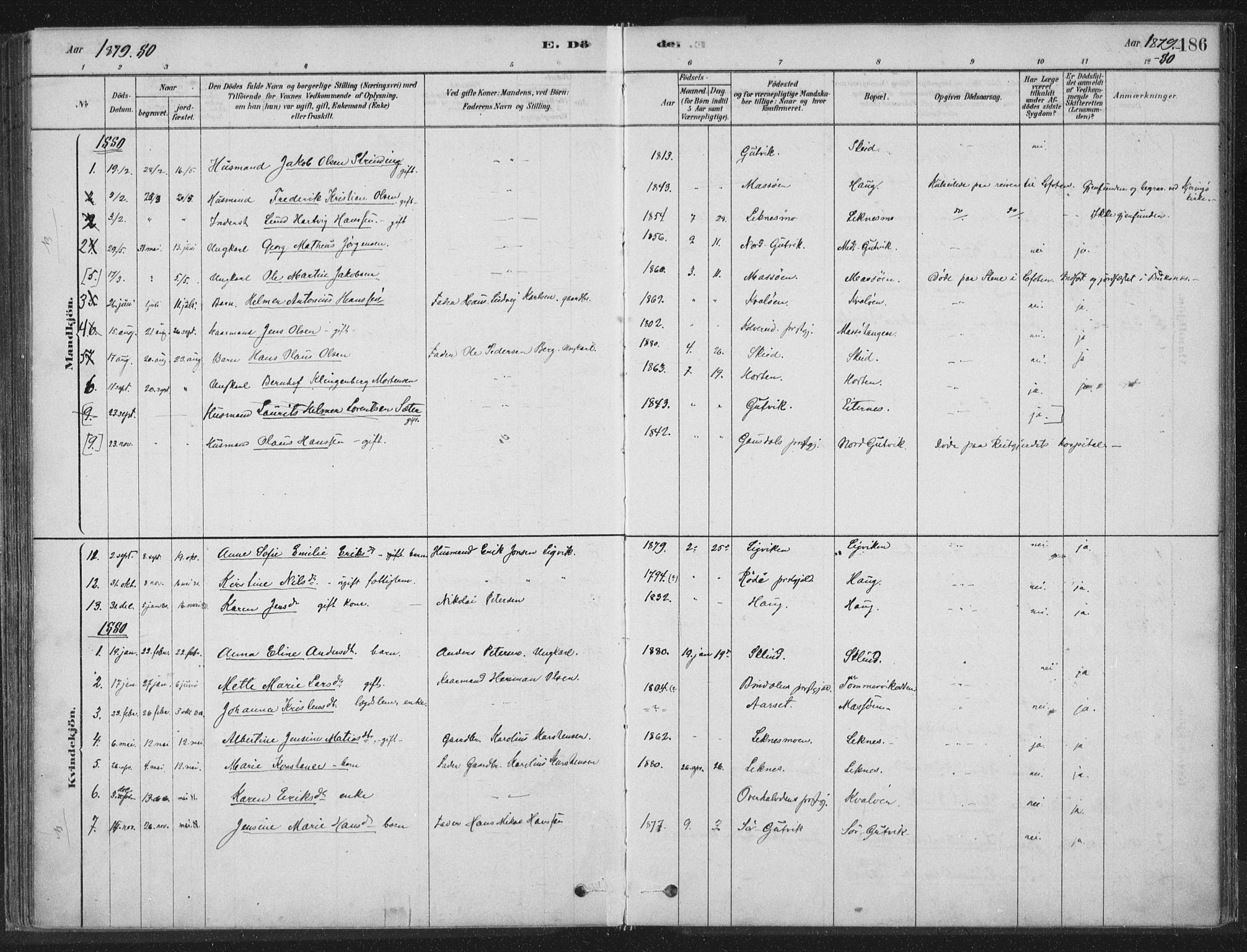 Ministerialprotokoller, klokkerbøker og fødselsregistre - Nord-Trøndelag, SAT/A-1458/788/L0697: Parish register (official) no. 788A04, 1878-1902, p. 186