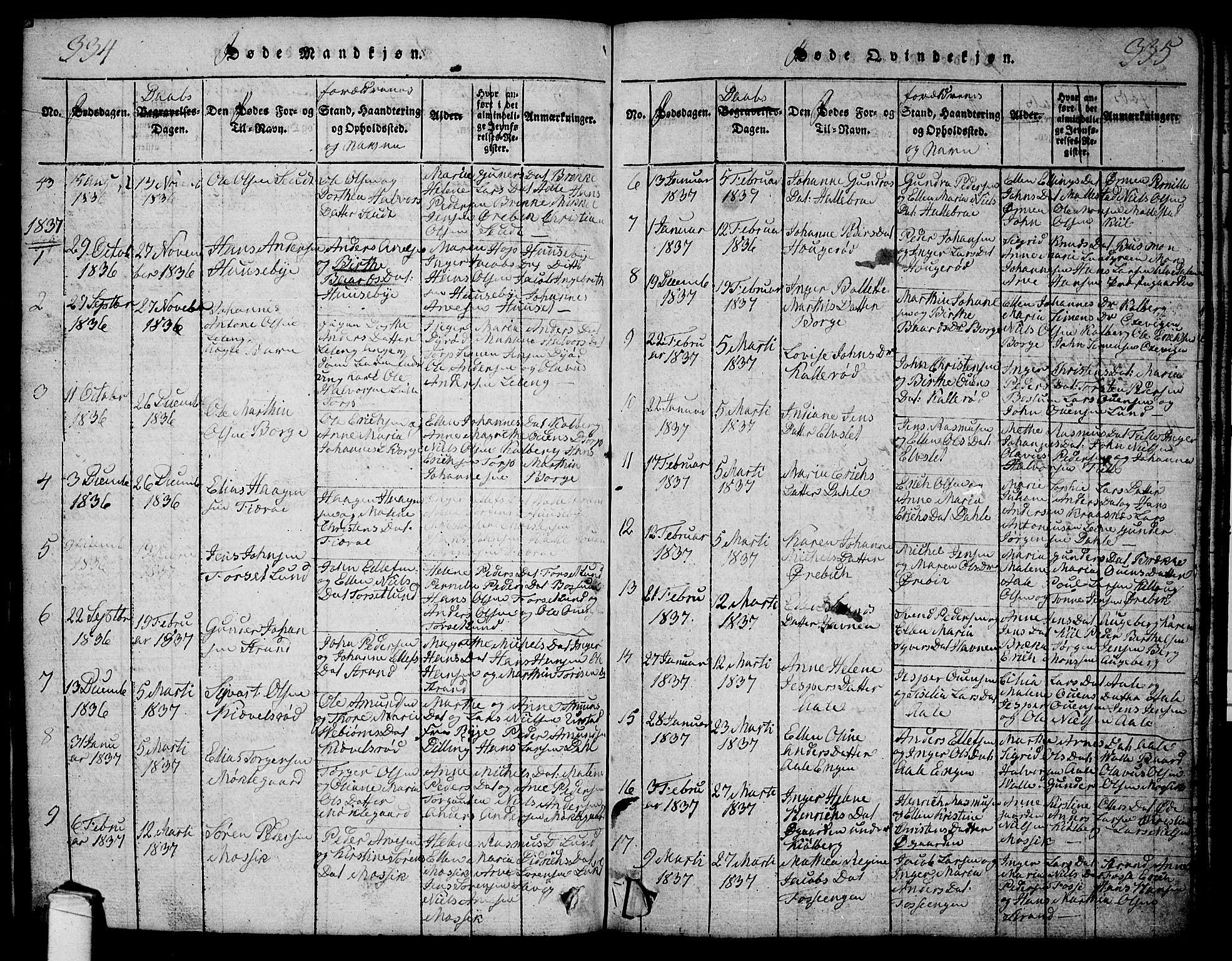 Onsøy prestekontor Kirkebøker, AV/SAO-A-10914/G/Ga/L0001: Parish register (copy) no. I 1, 1814-1840, p. 334-335