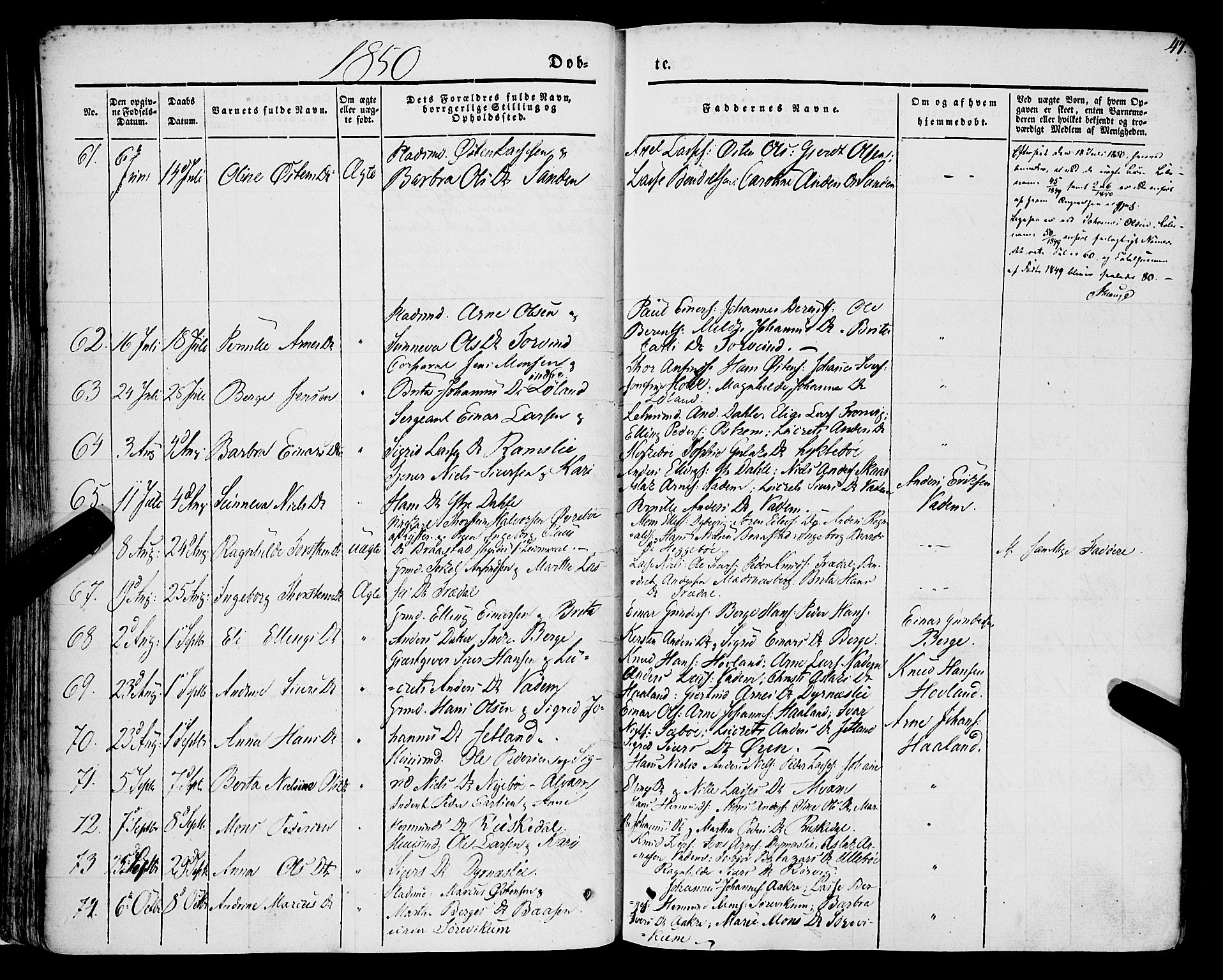 Lavik sokneprestembete, AV/SAB-A-80901: Parish register (official) no. A 3, 1843-1863, p. 47