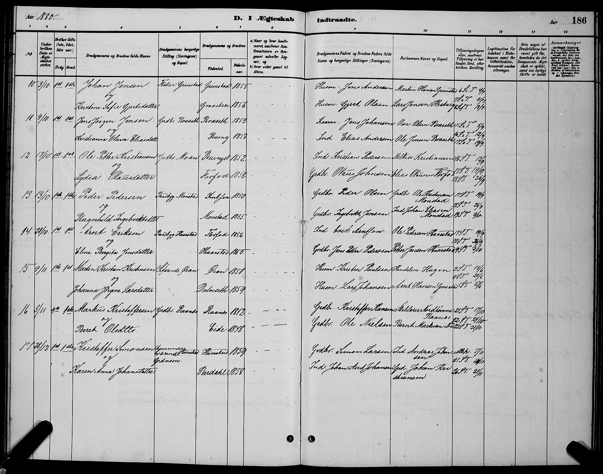 Ministerialprotokoller, klokkerbøker og fødselsregistre - Sør-Trøndelag, SAT/A-1456/655/L0687: Parish register (copy) no. 655C03, 1880-1898, p. 186