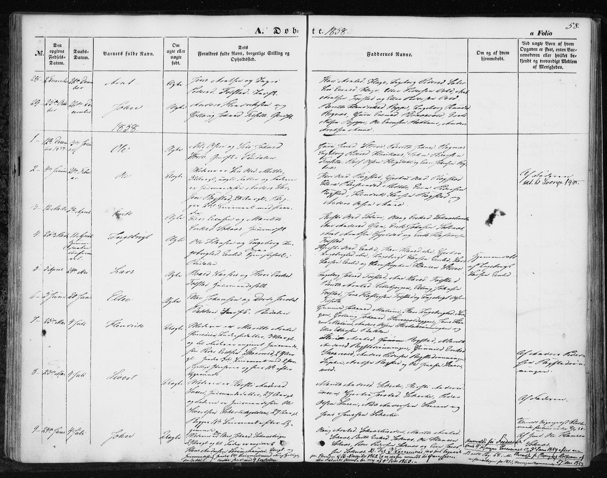 Ministerialprotokoller, klokkerbøker og fødselsregistre - Sør-Trøndelag, SAT/A-1456/687/L1000: Parish register (official) no. 687A06, 1848-1869, p. 58