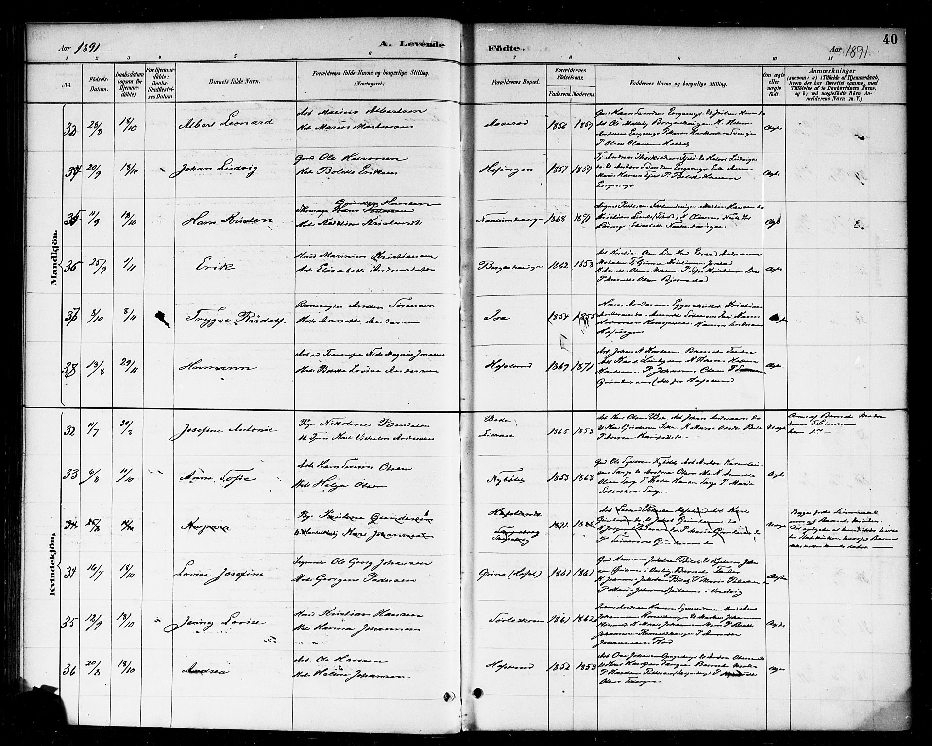 Skjeberg prestekontor Kirkebøker, AV/SAO-A-10923/F/Fa/L0009: Parish register (official) no. I 9, 1886-1897, p. 40