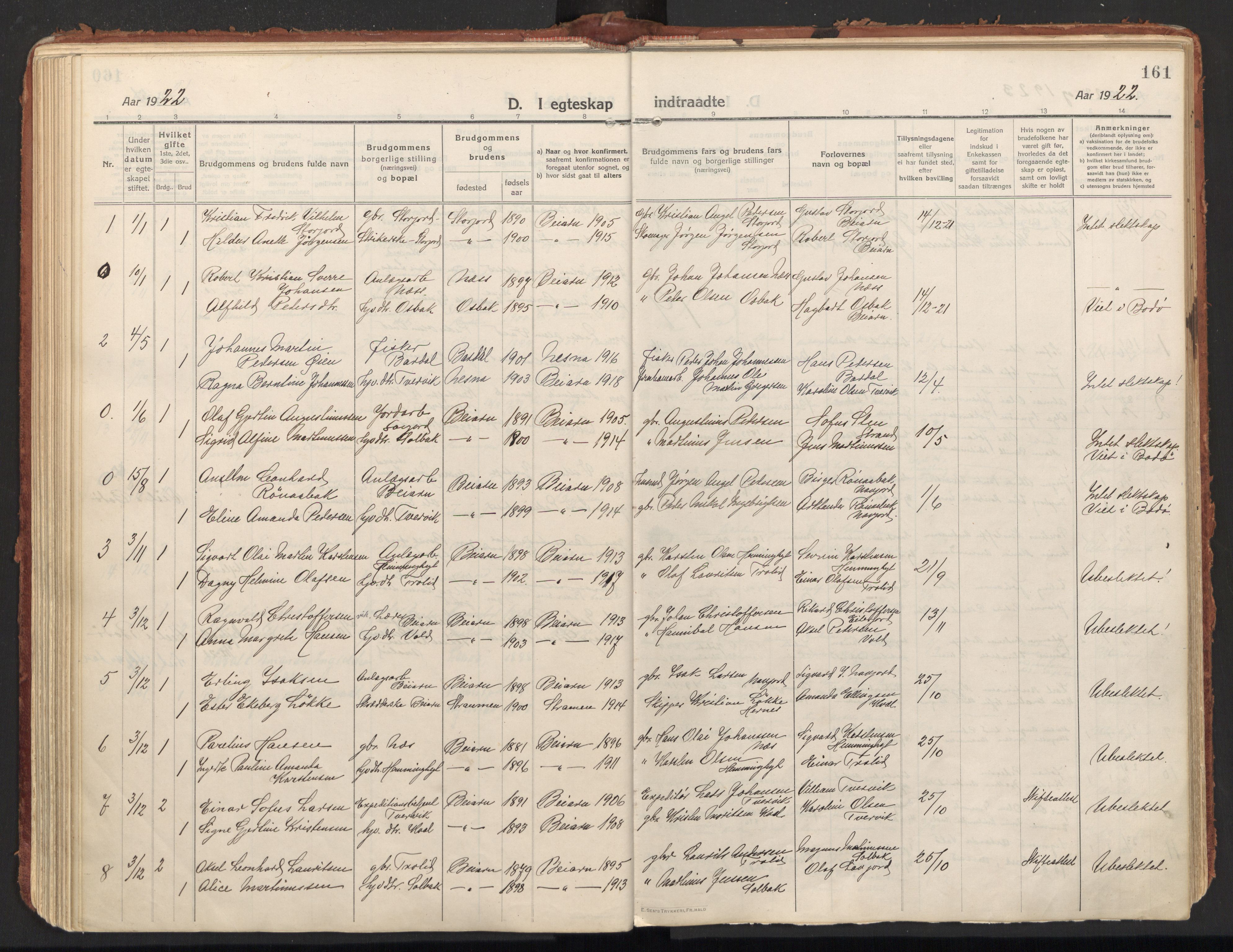 Ministerialprotokoller, klokkerbøker og fødselsregistre - Nordland, AV/SAT-A-1459/846/L0650: Parish register (official) no. 846A08, 1916-1935, p. 161