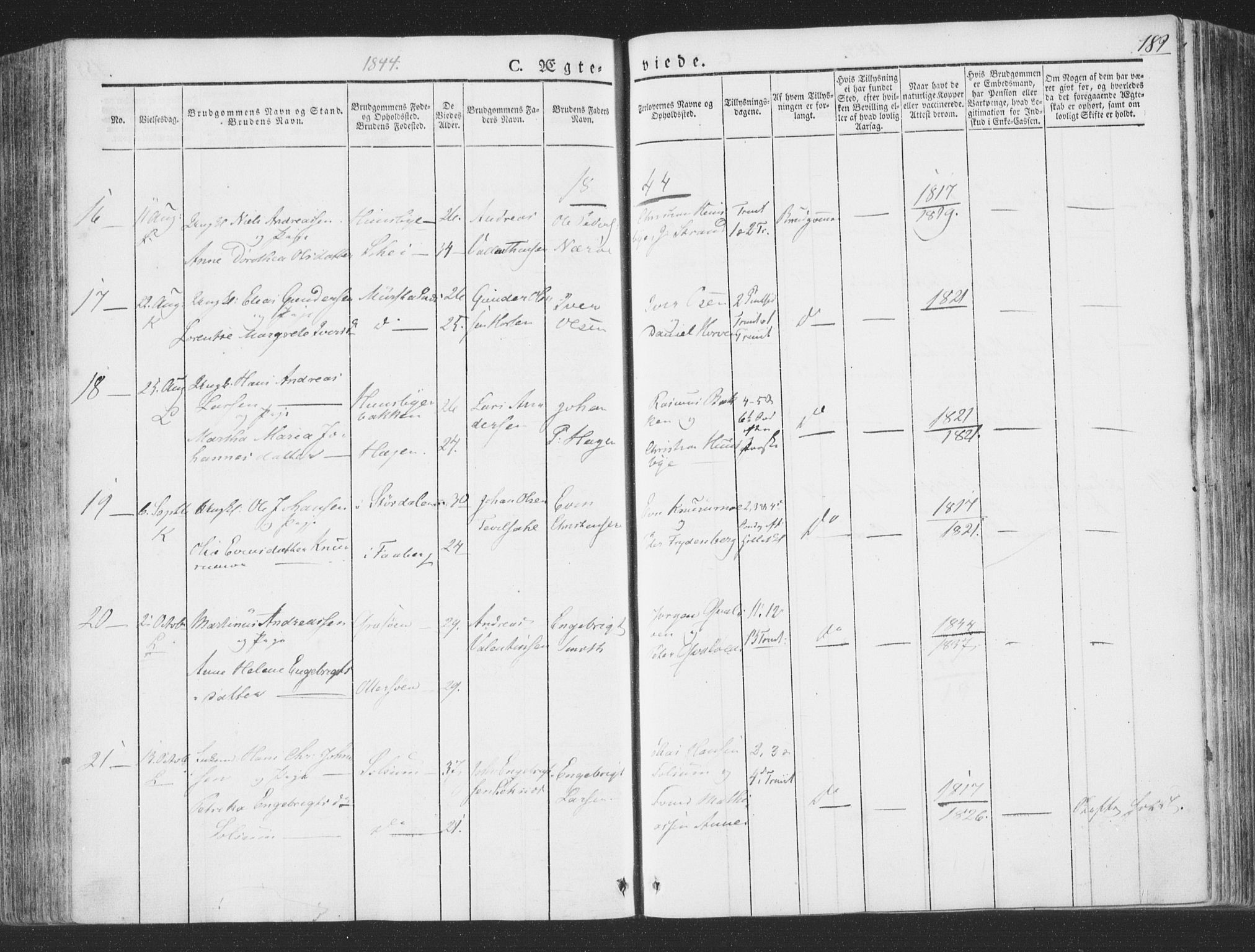 Ministerialprotokoller, klokkerbøker og fødselsregistre - Nord-Trøndelag, AV/SAT-A-1458/780/L0639: Parish register (official) no. 780A04, 1830-1844, p. 189