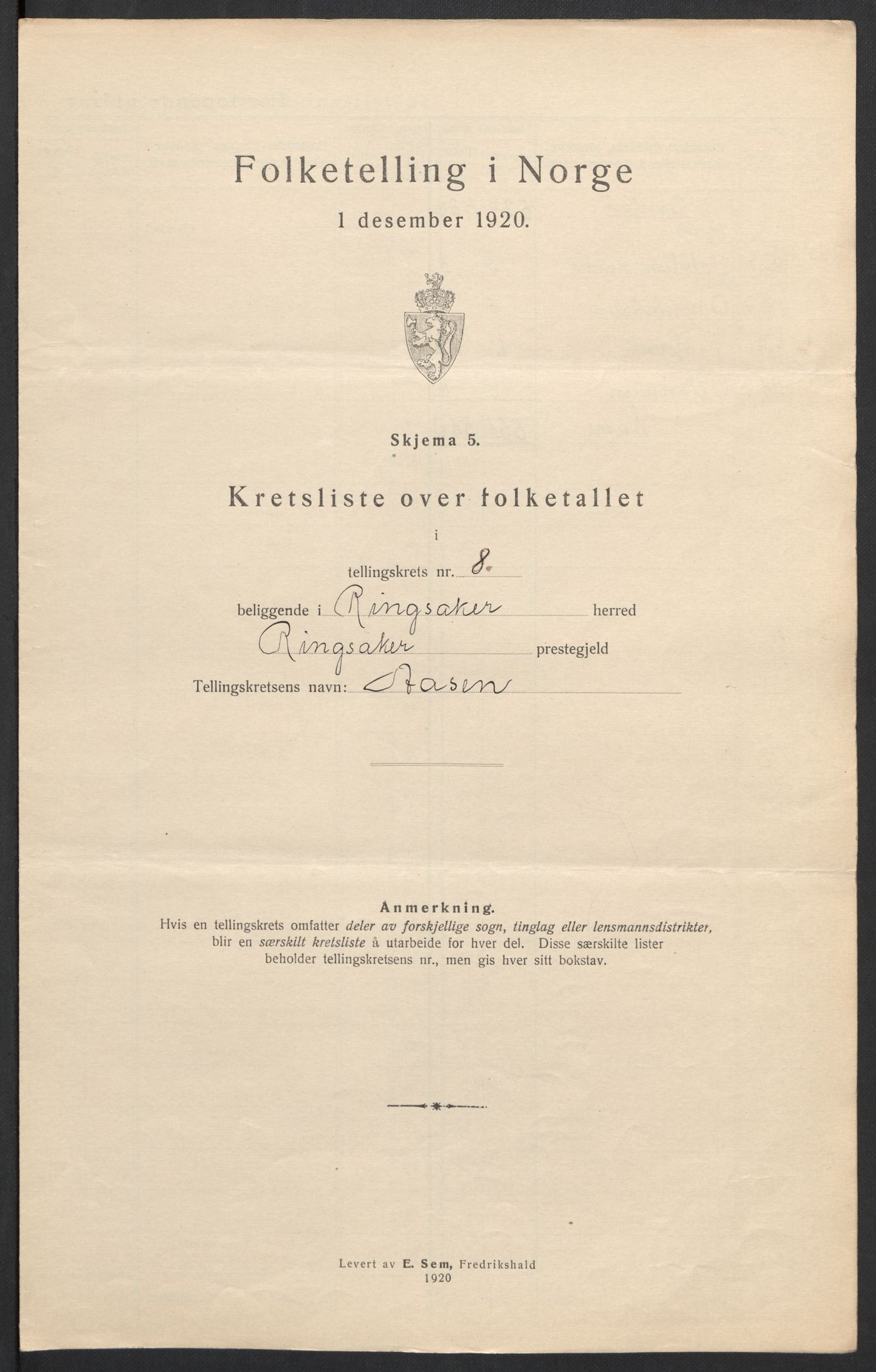 SAH, 1920 census for Ringsaker, 1920, p. 57