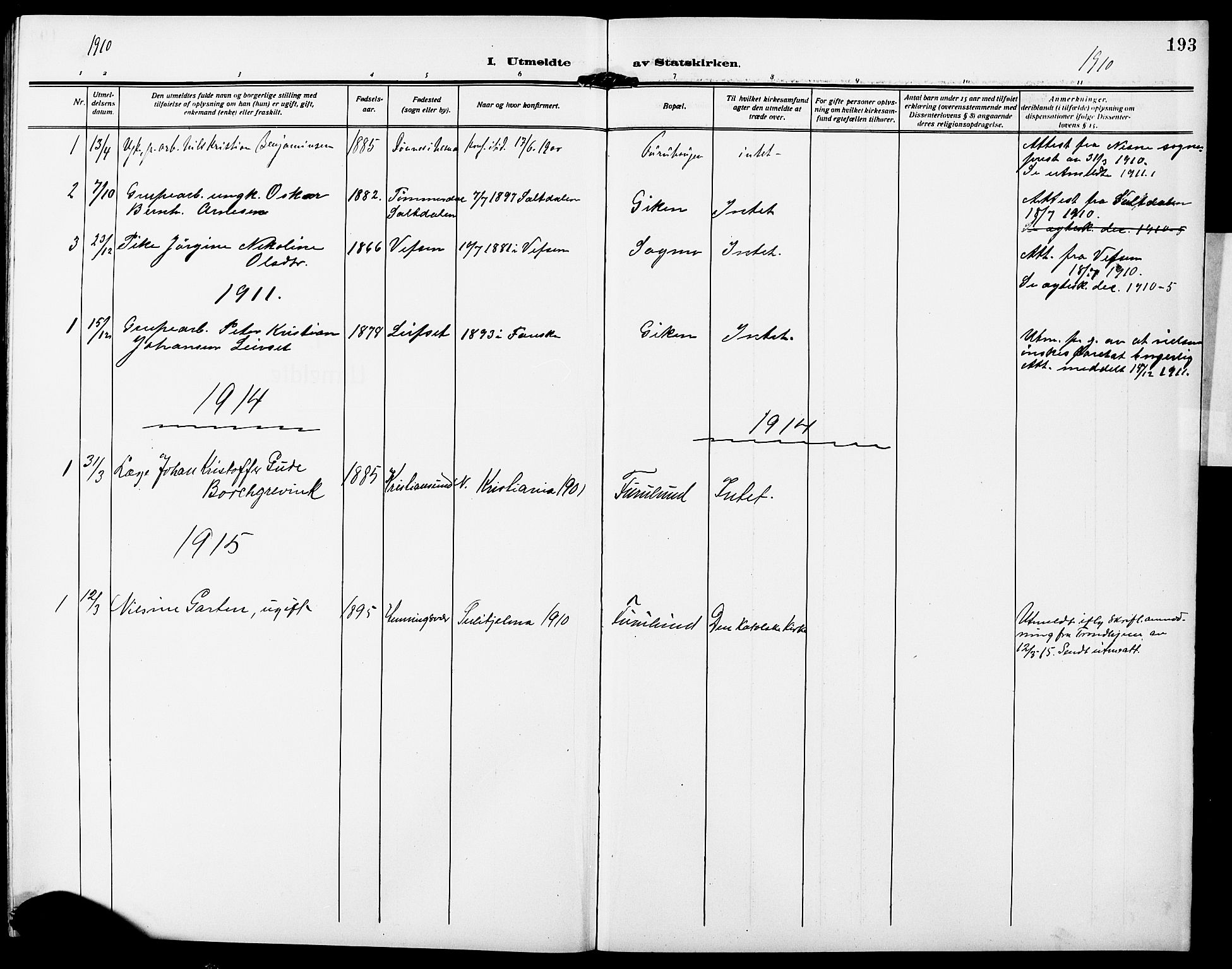 Ministerialprotokoller, klokkerbøker og fødselsregistre - Nordland, AV/SAT-A-1459/850/L0710: Parish register (official) no. 850A02, 1910-1920, p. 193