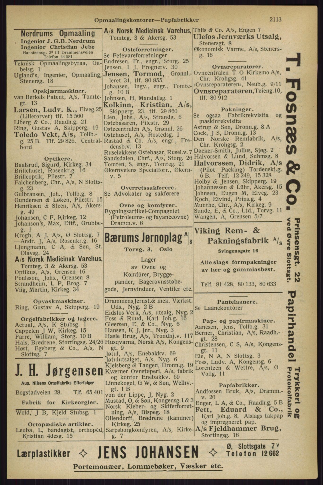 Kristiania/Oslo adressebok, PUBL/-, 1927, p. 2113