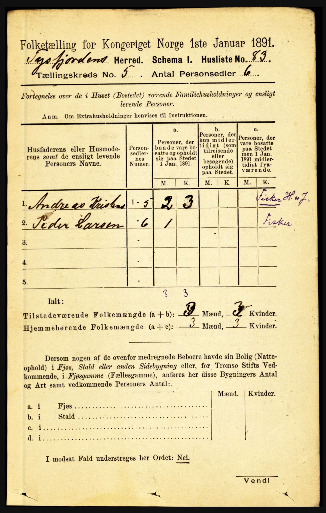 RA, 1891 census for 1850 Tysfjord, 1891, p. 1794