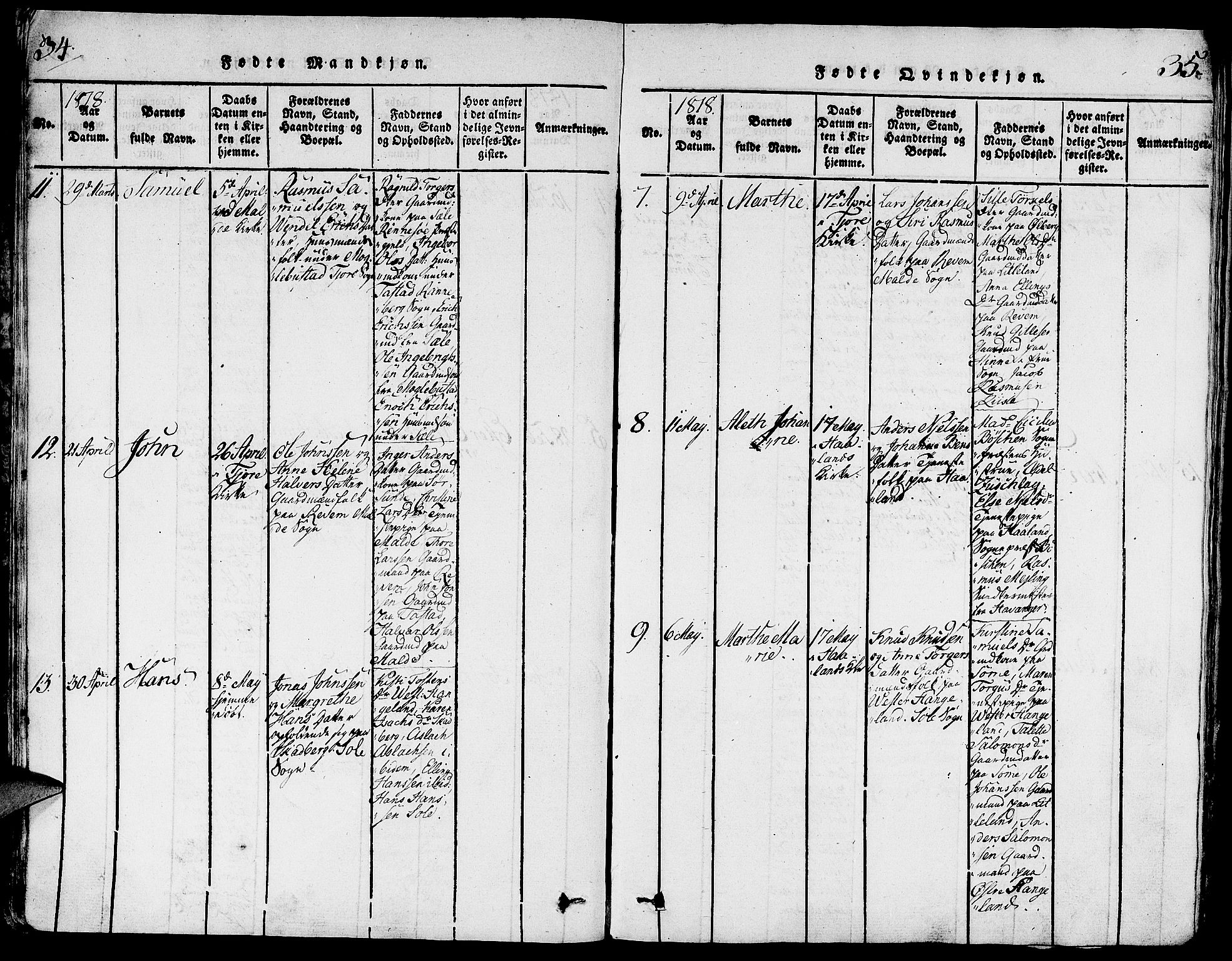 Håland sokneprestkontor, AV/SAST-A-101802/001/30BA/L0004: Parish register (official) no. A 4, 1815-1829, p. 34-35