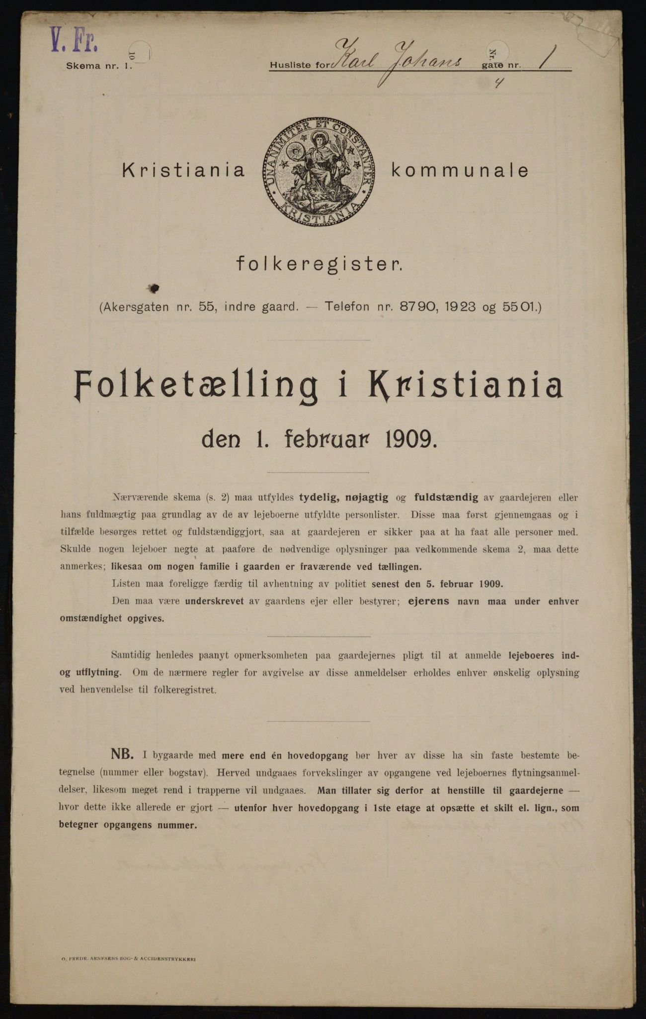 OBA, Municipal Census 1909 for Kristiania, 1909, p. 44412