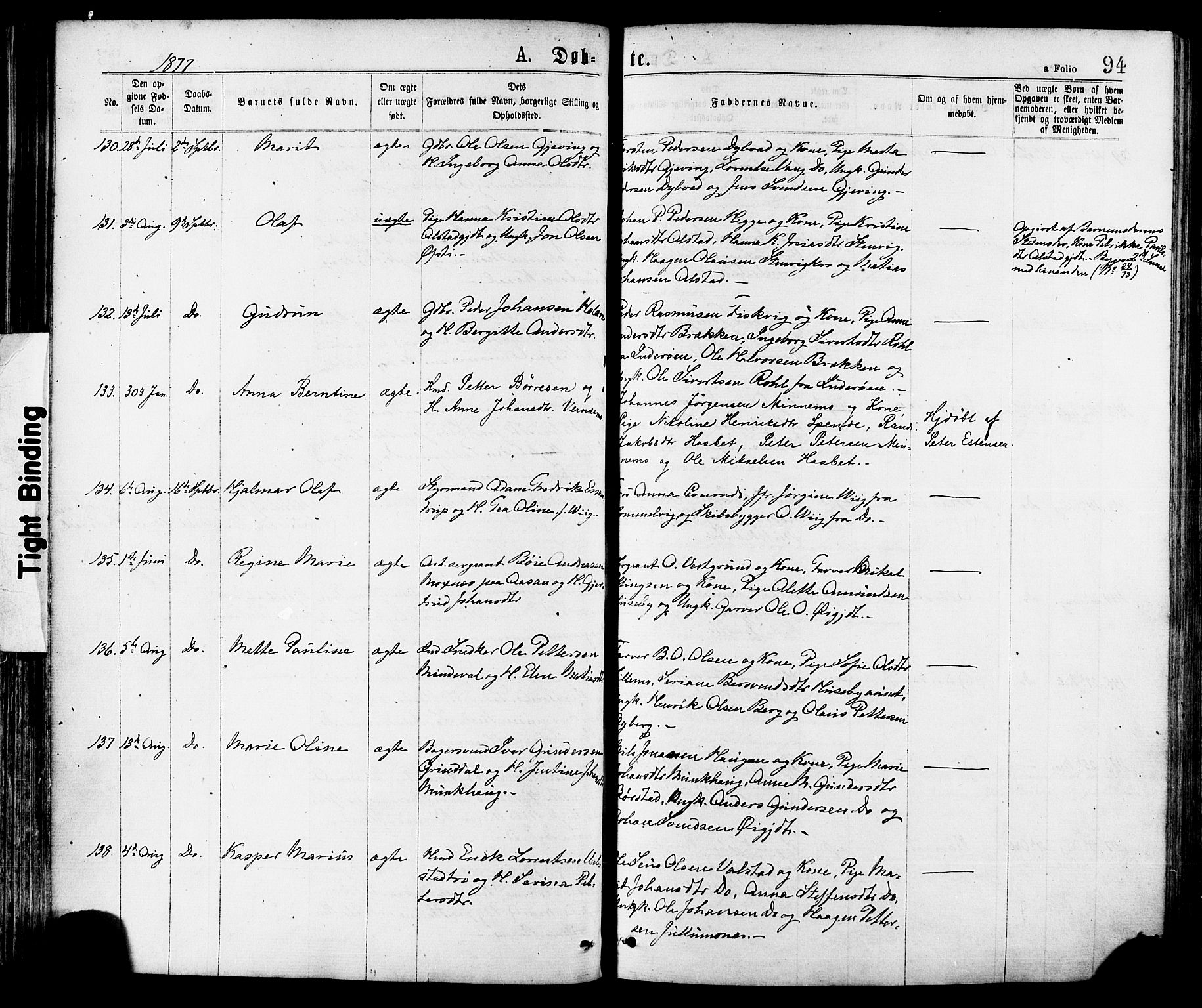 Ministerialprotokoller, klokkerbøker og fødselsregistre - Nord-Trøndelag, AV/SAT-A-1458/709/L0076: Parish register (official) no. 709A16, 1871-1879, p. 94