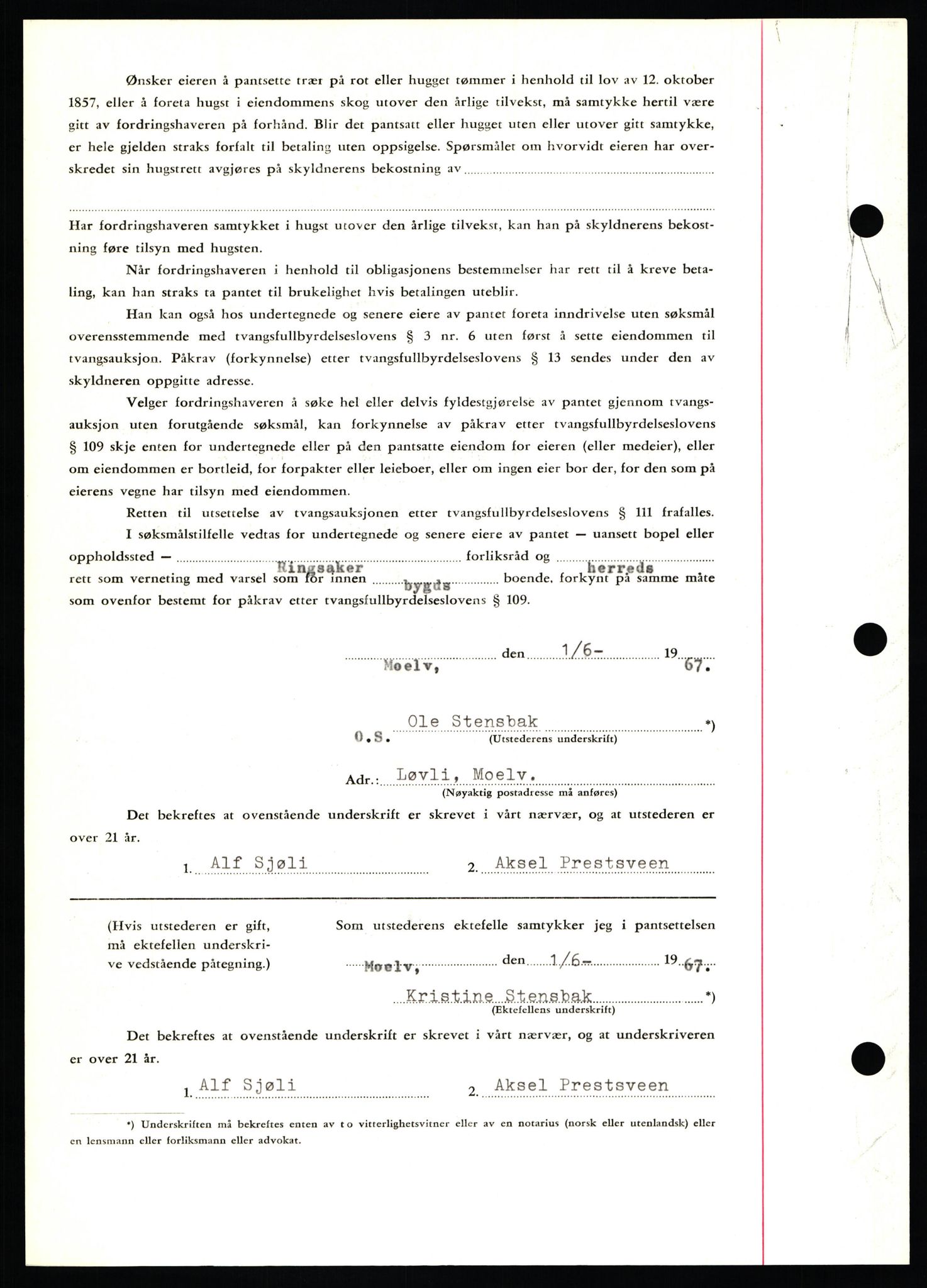 Nord-Hedmark sorenskriveri, SAH/TING-012/H/Hb/Hbf/L0071: Mortgage book no. B71, 1967-1967, Diary no: : 2446/1967
