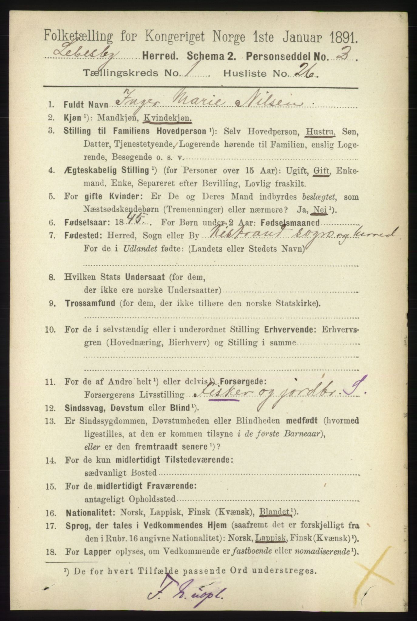 RA, 1891 census for 2022 Lebesby, 1891, p. 244