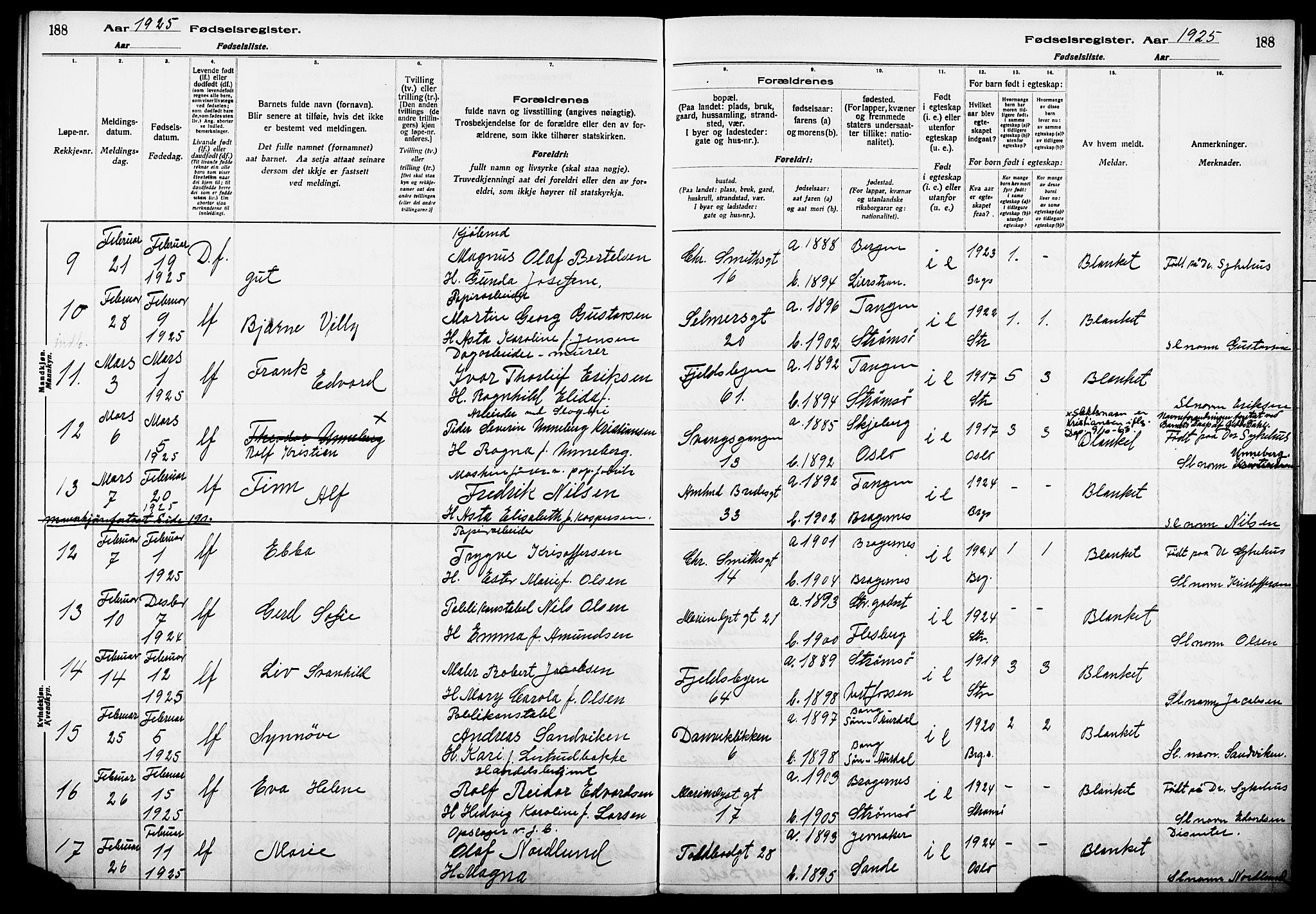 Strømsø kirkebøker, AV/SAKO-A-246/J/Ja/L0001: Birth register no. I 1, 1916-1925, p. 188