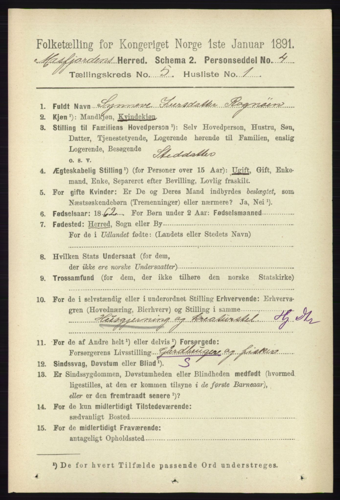 RA, 1891 census for 1266 Masfjorden, 1891, p. 857