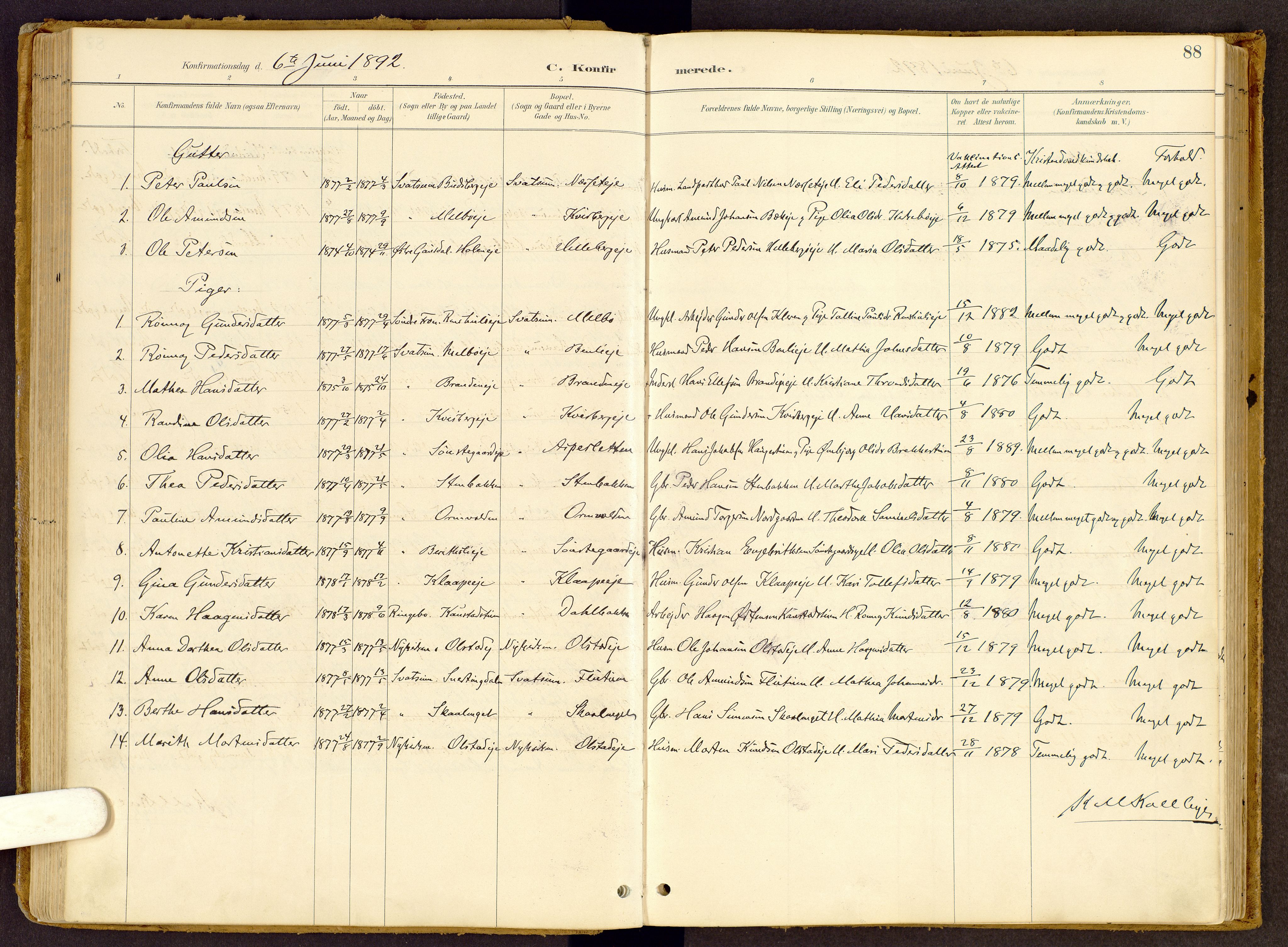 Vestre Gausdal prestekontor, SAH/PREST-094/H/Ha/Haa/L0002: Parish register (official) no. 2, 1887-1918, p. 88