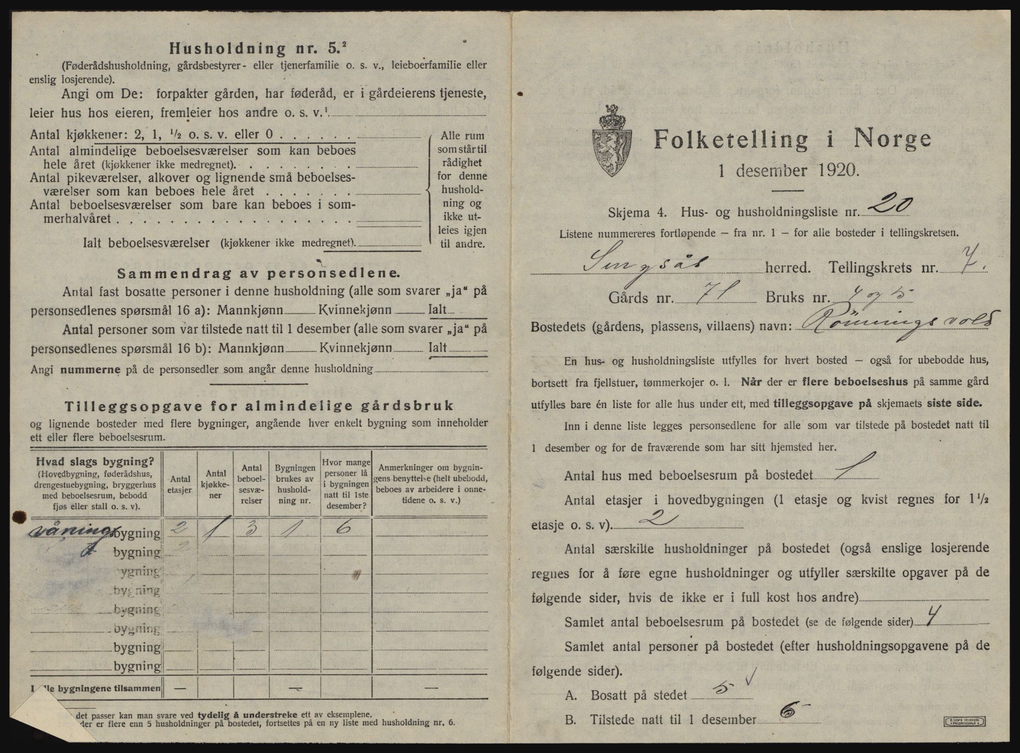 SAT, 1920 census for Singsås, 1920, p. 627