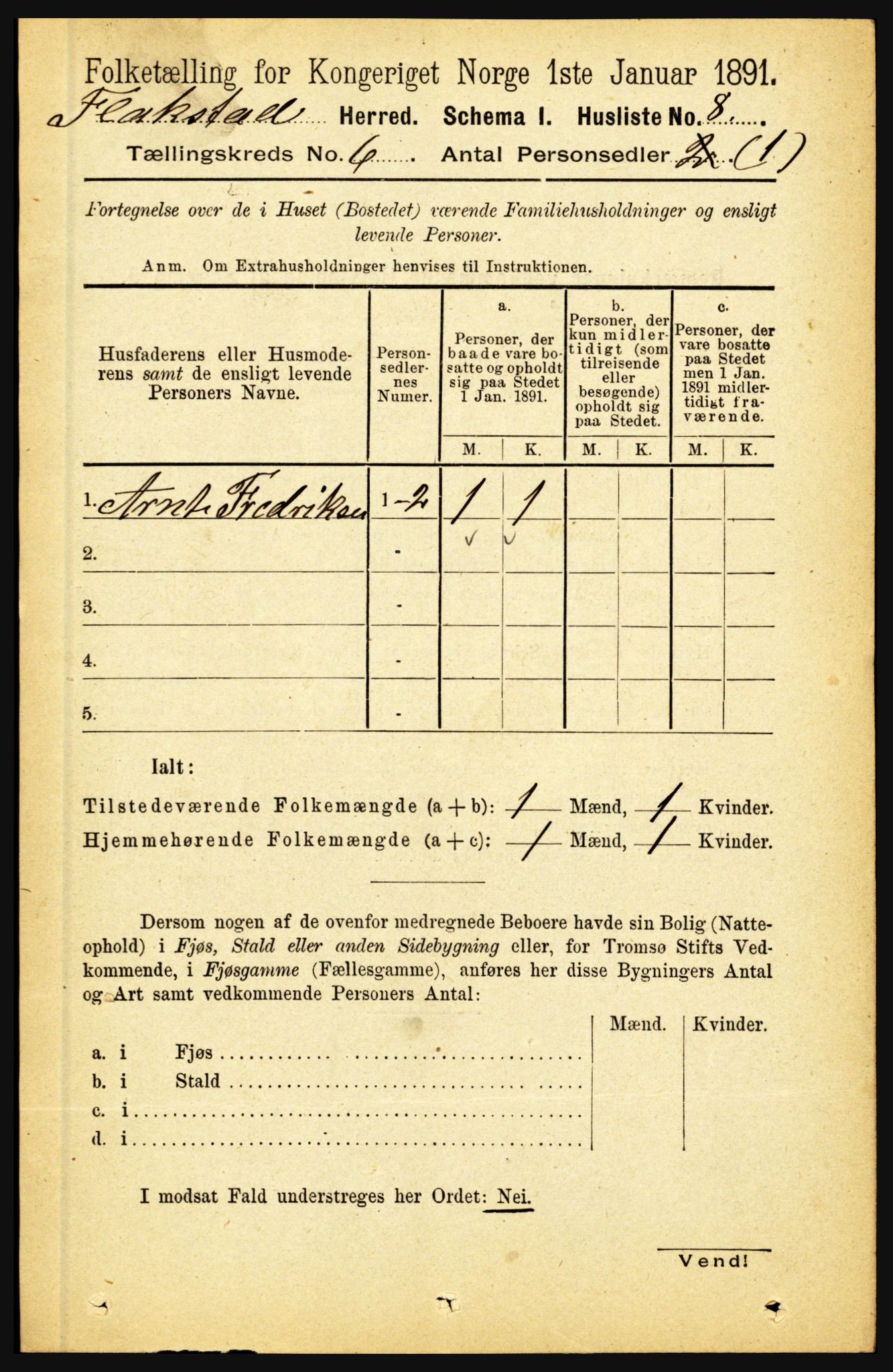 RA, 1891 census for 1859 Flakstad, 1891, p. 2935