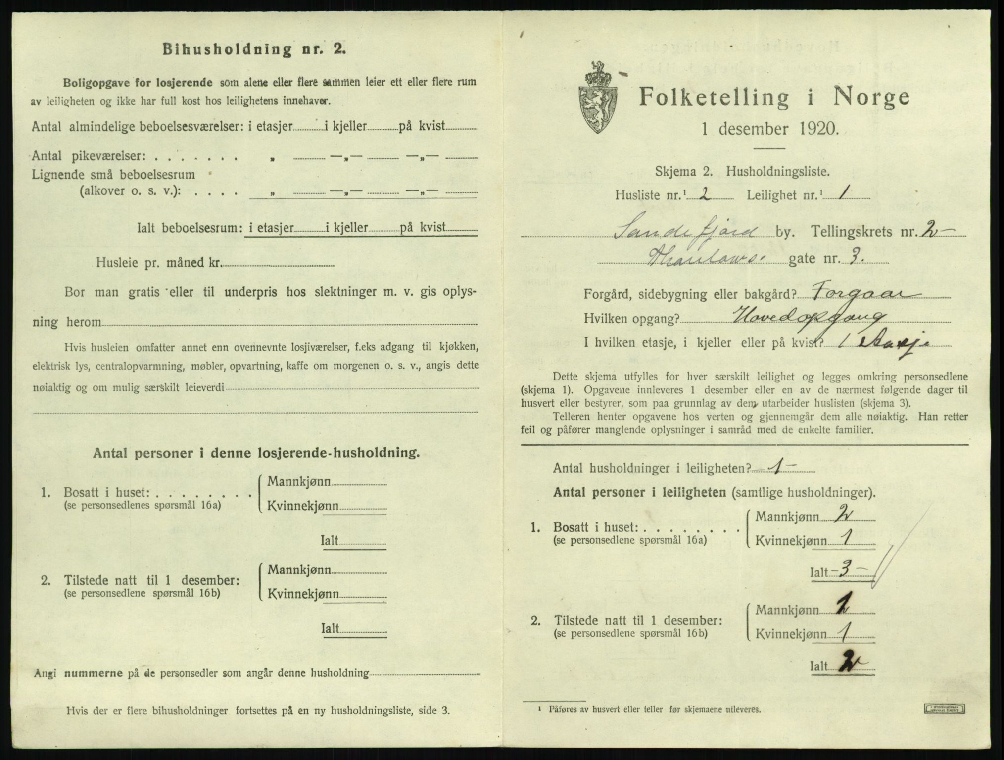 SAKO, 1920 census for Sandefjord, 1920, p. 1590