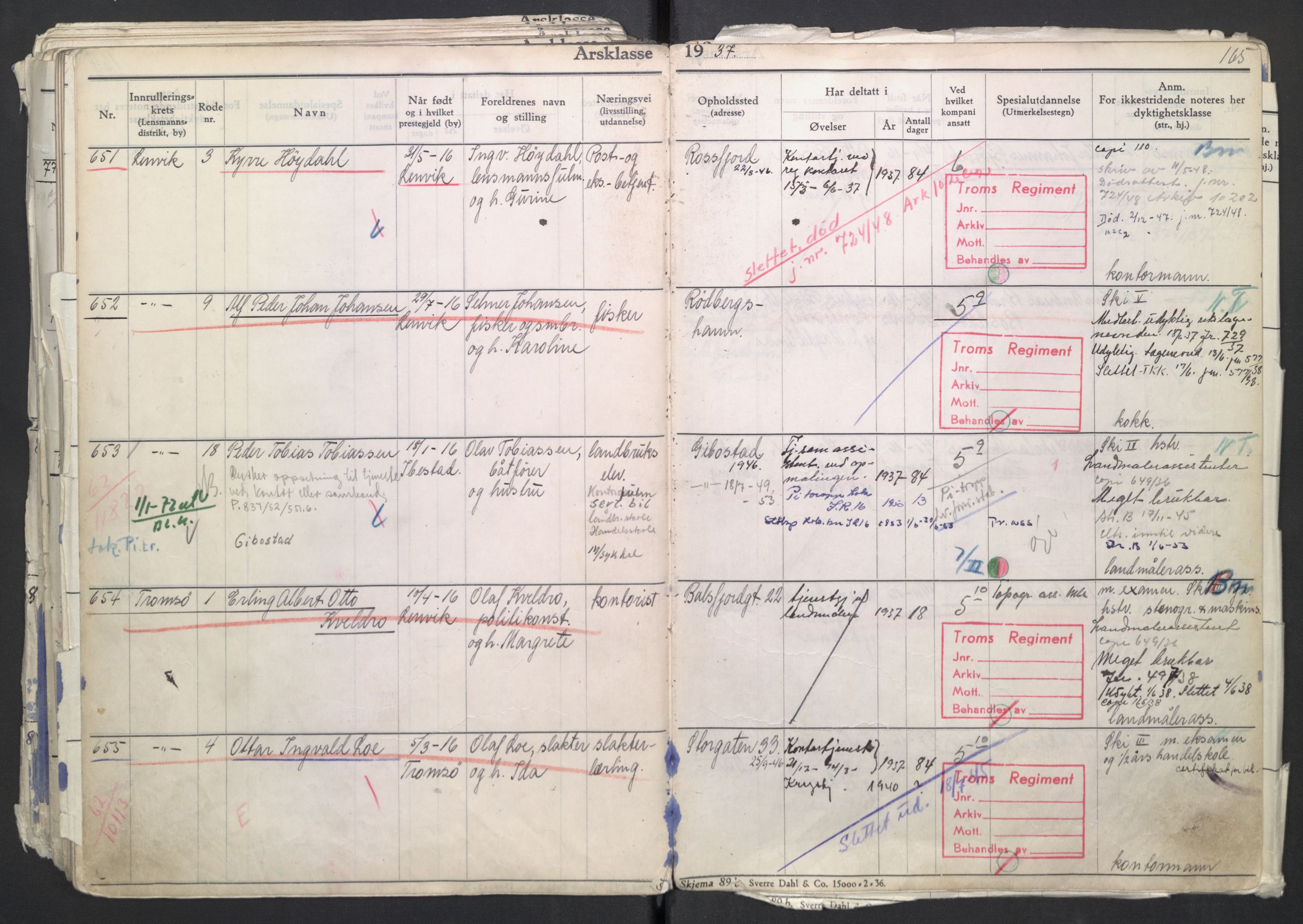 Forsvaret, Troms infanteriregiment nr. 16, AV/RA-RAFA-3146/P/Pa/L0007/0002: Ruller / Rulle for regimentets menige mannskaper, årsklasse 1937, 1937, p. 165