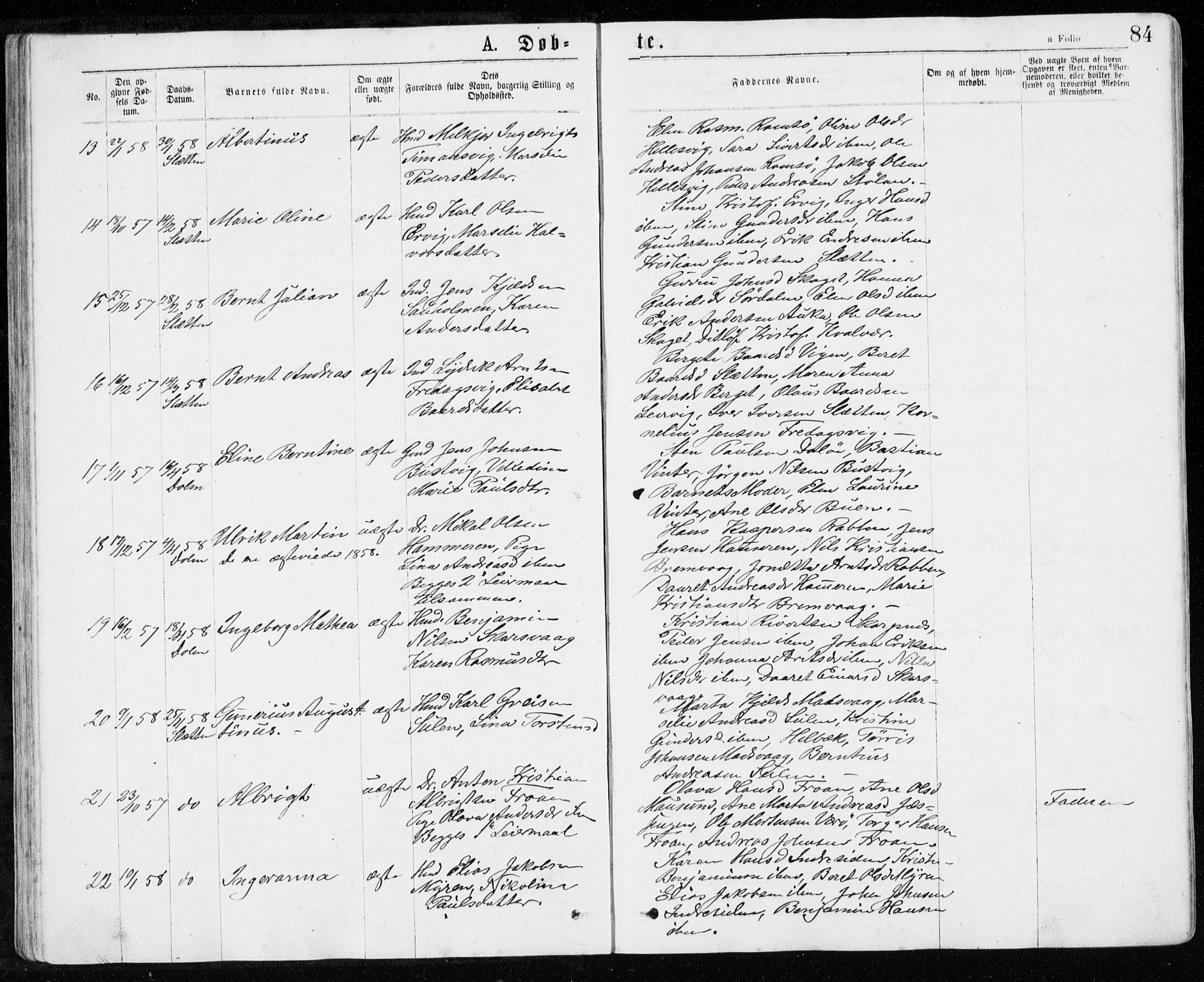 Ministerialprotokoller, klokkerbøker og fødselsregistre - Sør-Trøndelag, AV/SAT-A-1456/640/L0576: Parish register (official) no. 640A01, 1846-1876, p. 84