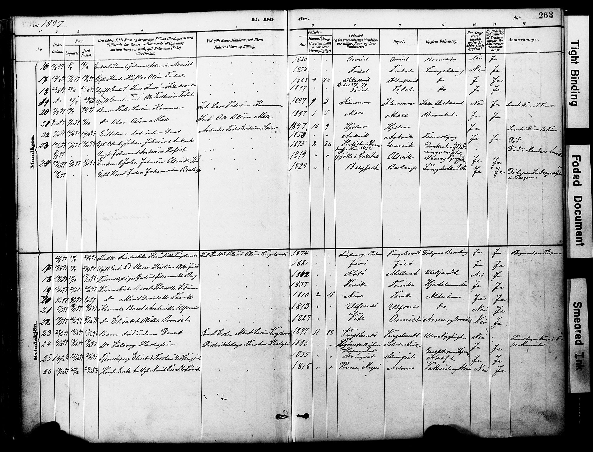 Ministerialprotokoller, klokkerbøker og fødselsregistre - Møre og Romsdal, AV/SAT-A-1454/578/L0907: Parish register (official) no. 578A06, 1887-1904, p. 263