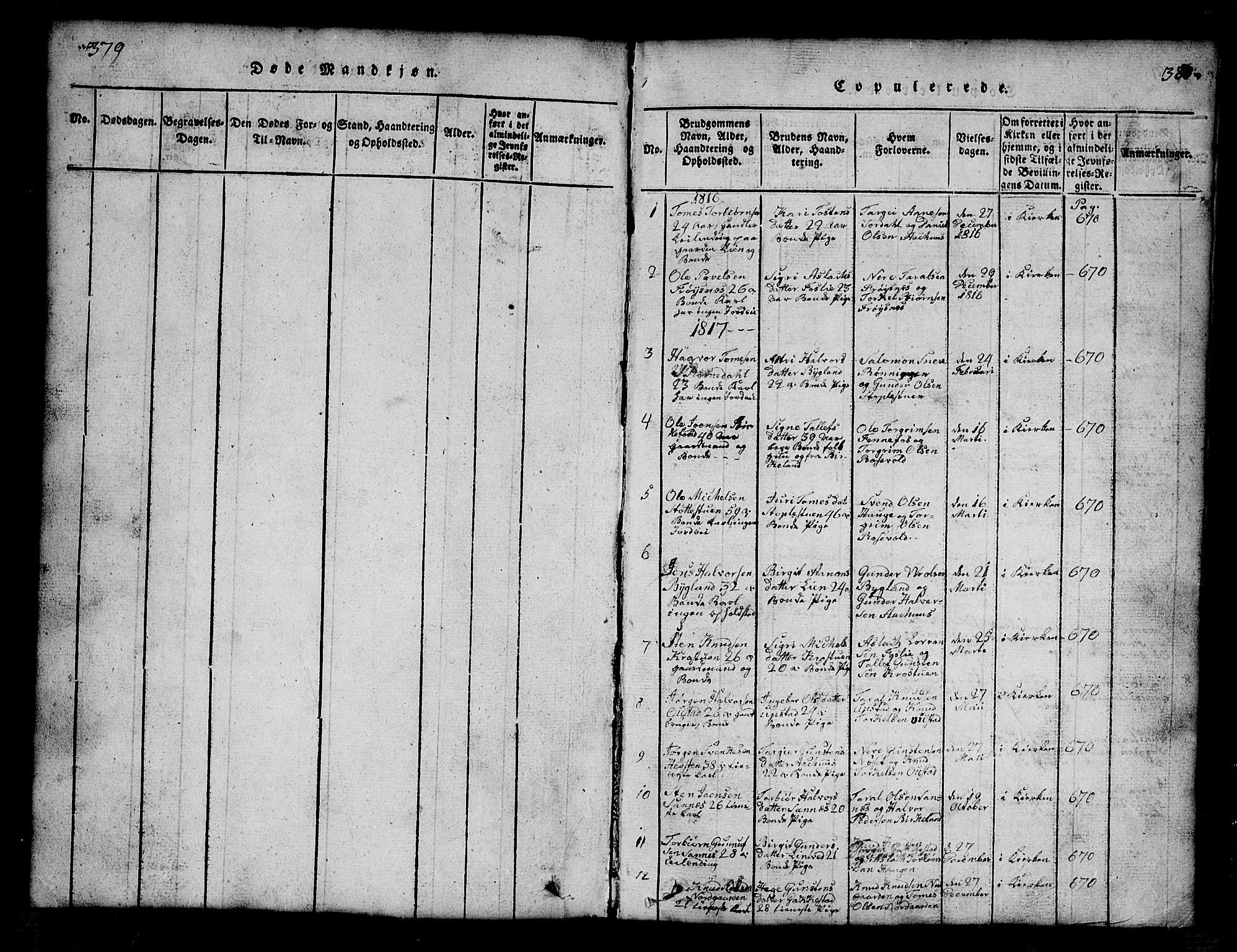 Bygland sokneprestkontor, SAK/1111-0006/F/Fb/Fbb/L0001: Parish register (copy) no. B 1, 1816-1843, p. 380-381