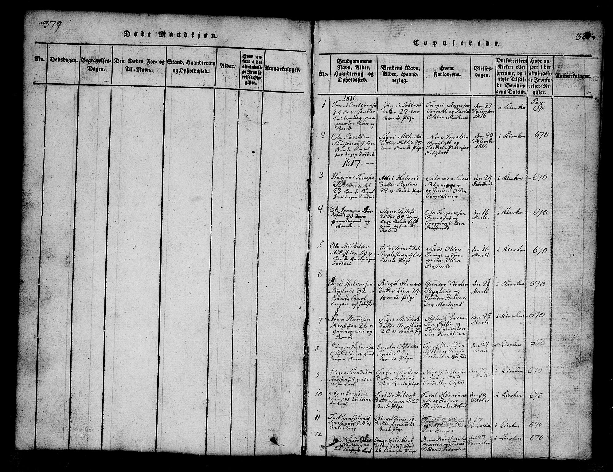 Bygland sokneprestkontor, AV/SAK-1111-0006/F/Fb/Fbb/L0001: Parish register (copy) no. B 1, 1816-1843, p. 380-381