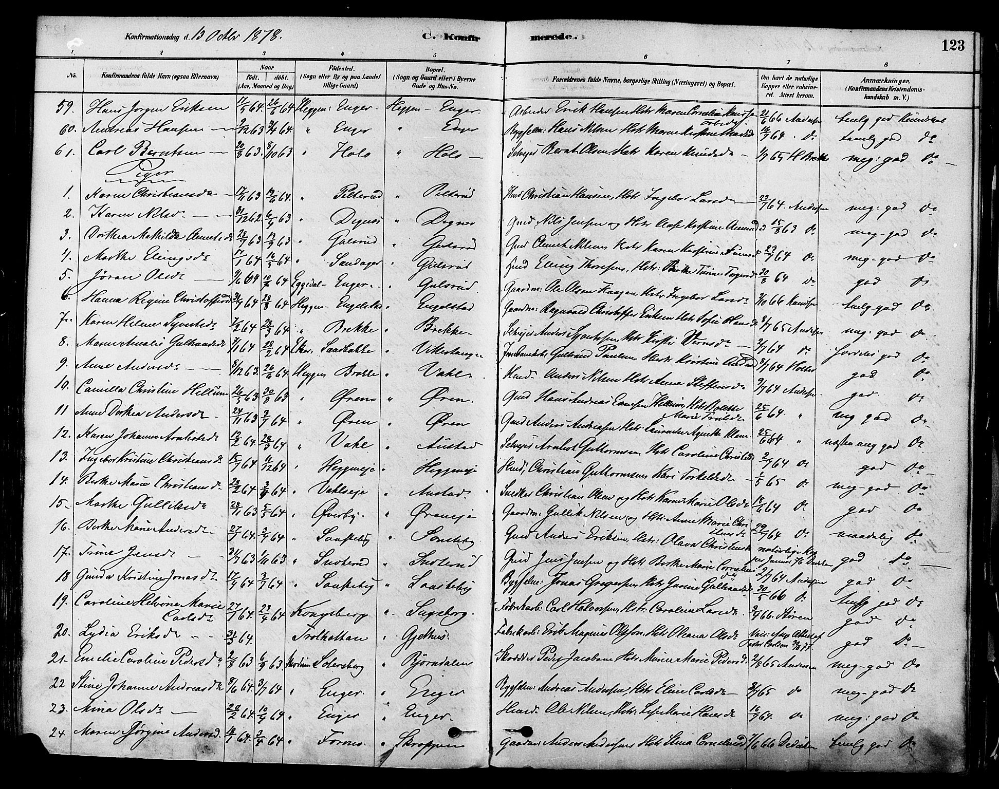 Modum kirkebøker, AV/SAKO-A-234/F/Fa/L0011: Parish register (official) no. 11, 1877-1889, p. 123