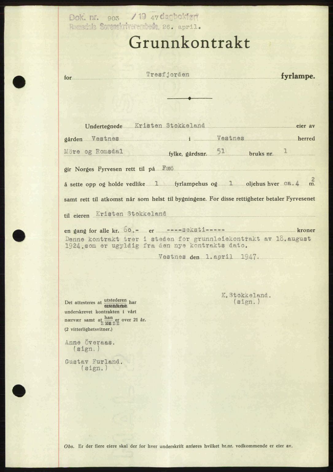 Romsdal sorenskriveri, SAT/A-4149/1/2/2C: Mortgage book no. A22, 1947-1947, Diary no: : 903/1947