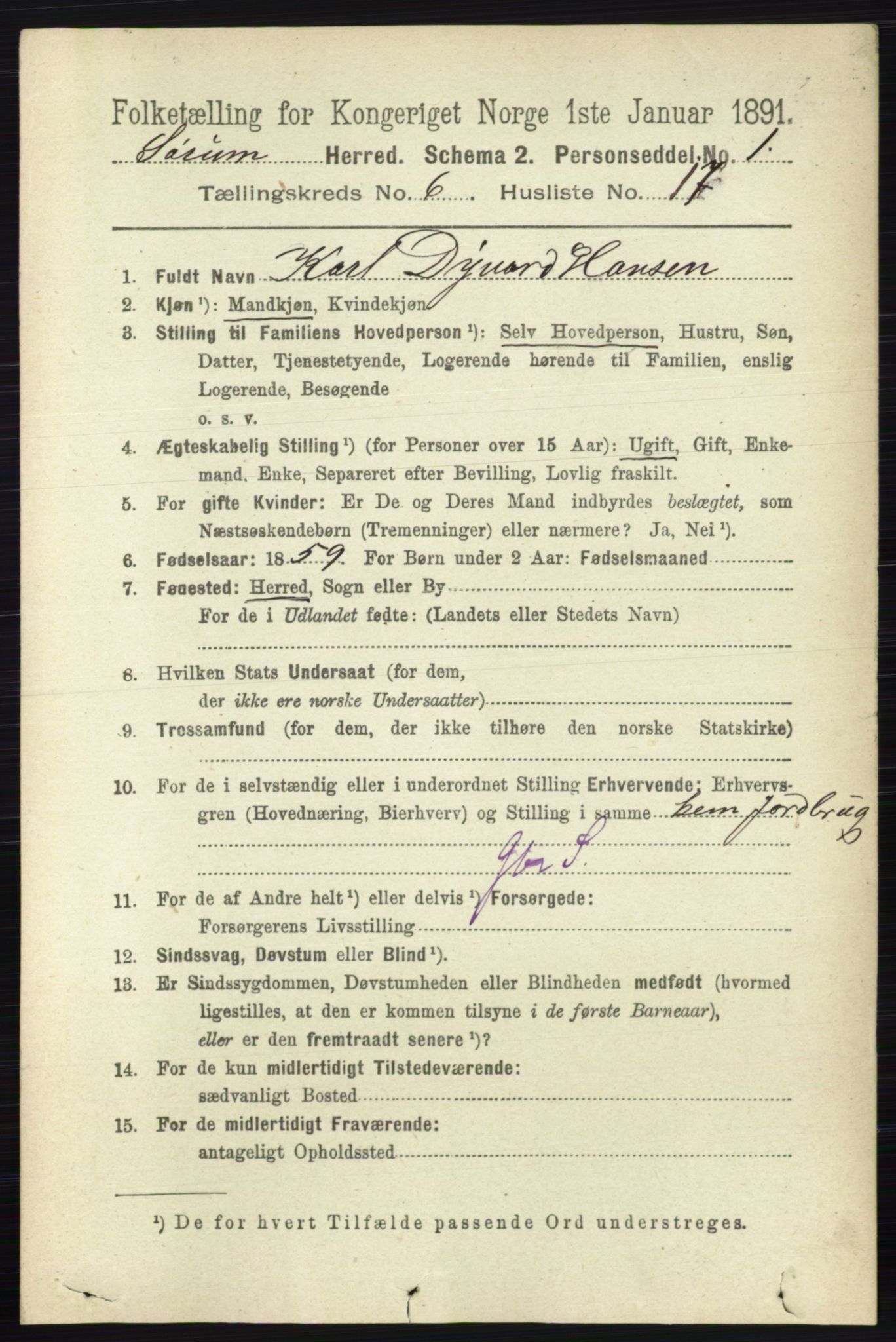 RA, 1891 census for 0226 Sørum, 1891, p. 2810