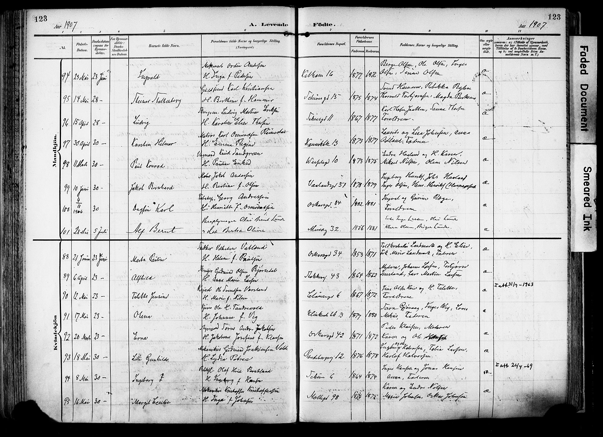 Domkirken sokneprestkontor, AV/SAST-A-101812/001/30/30BA/L0033: Parish register (official) no. A 32, 1903-1915, p. 123
