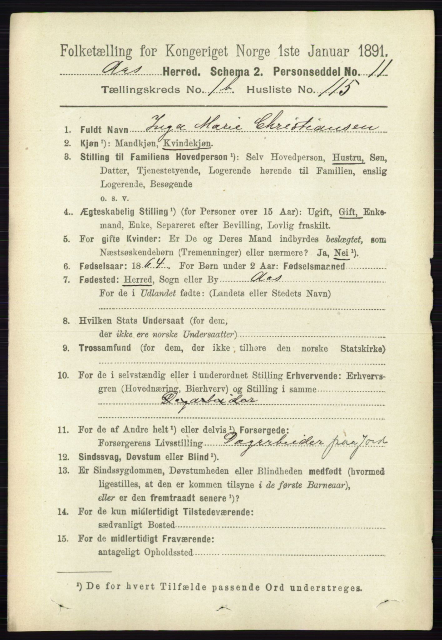 RA, 1891 census for 0214 Ås, 1891, p. 1490