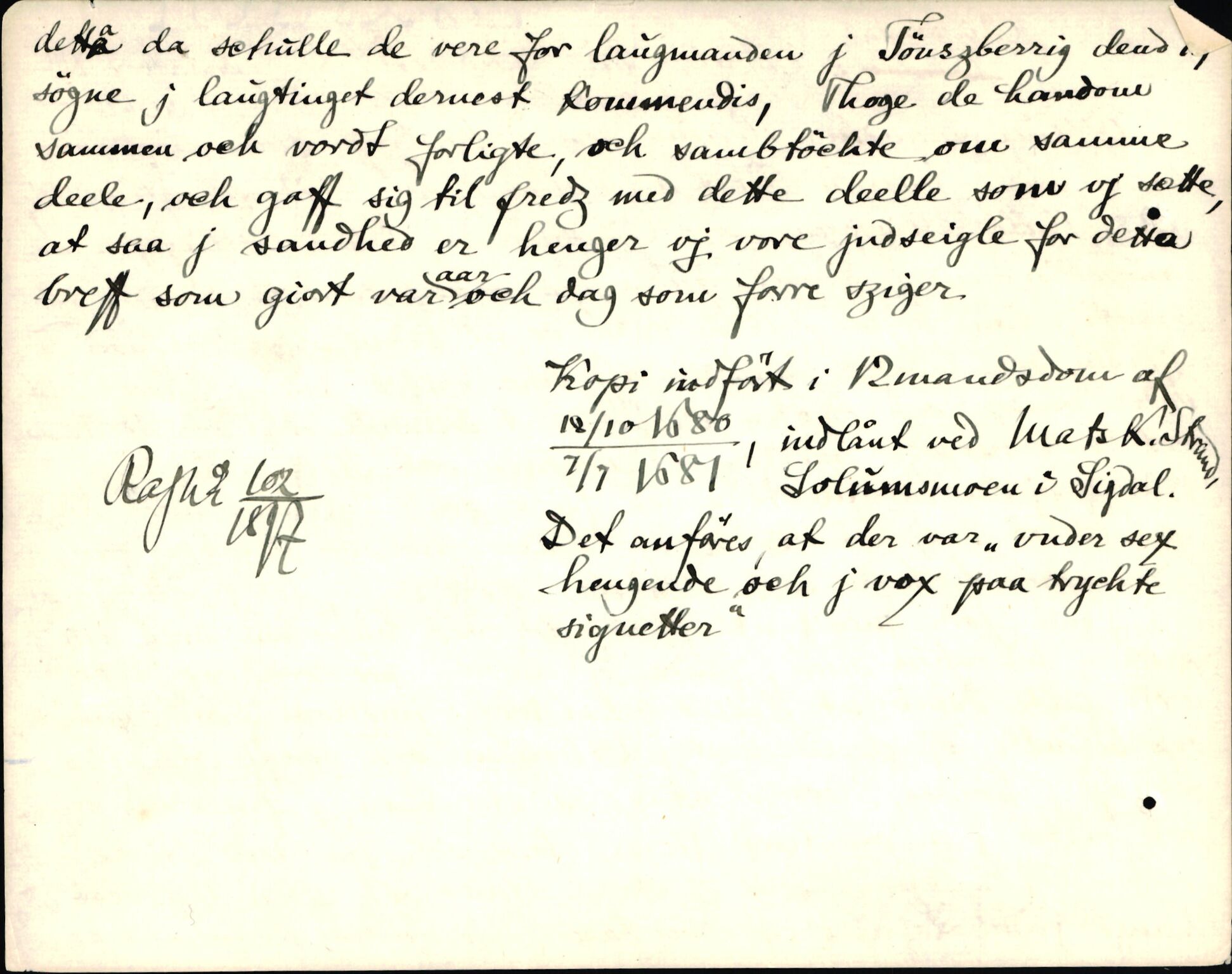 Riksarkivets diplomsamling, AV/RA-EA-5965/F35/F35d/L0001: Innlånte diplomer, seddelregister, 1316-1591, p. 286