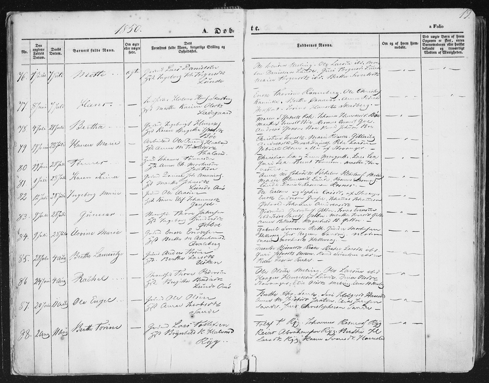 Hetland sokneprestkontor, AV/SAST-A-101826/30/30BA/L0002: Parish register (official) no. A 2, 1849-1869, p. 19