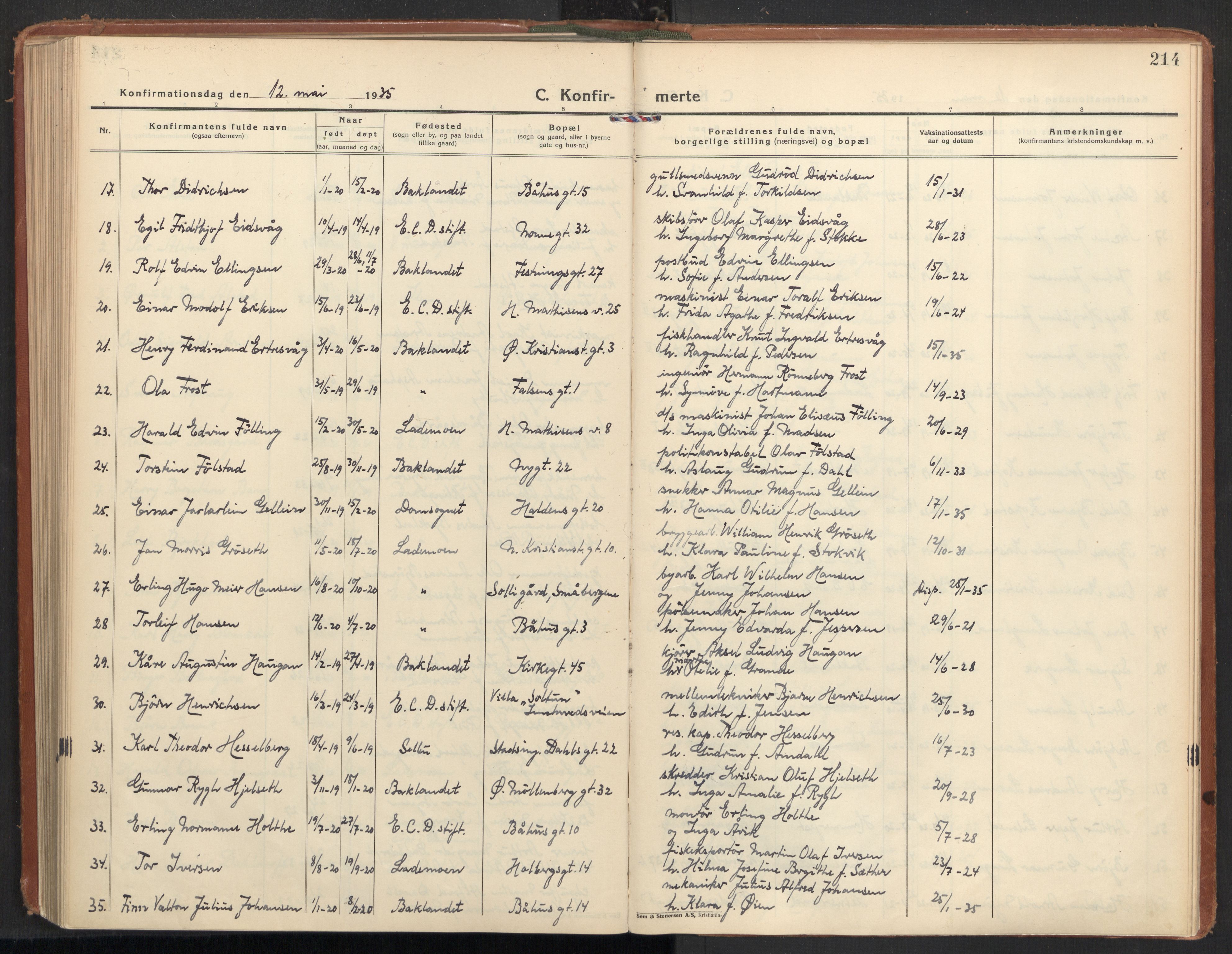 Ministerialprotokoller, klokkerbøker og fødselsregistre - Sør-Trøndelag, SAT/A-1456/604/L0208: Parish register (official) no. 604A28, 1923-1937, p. 214