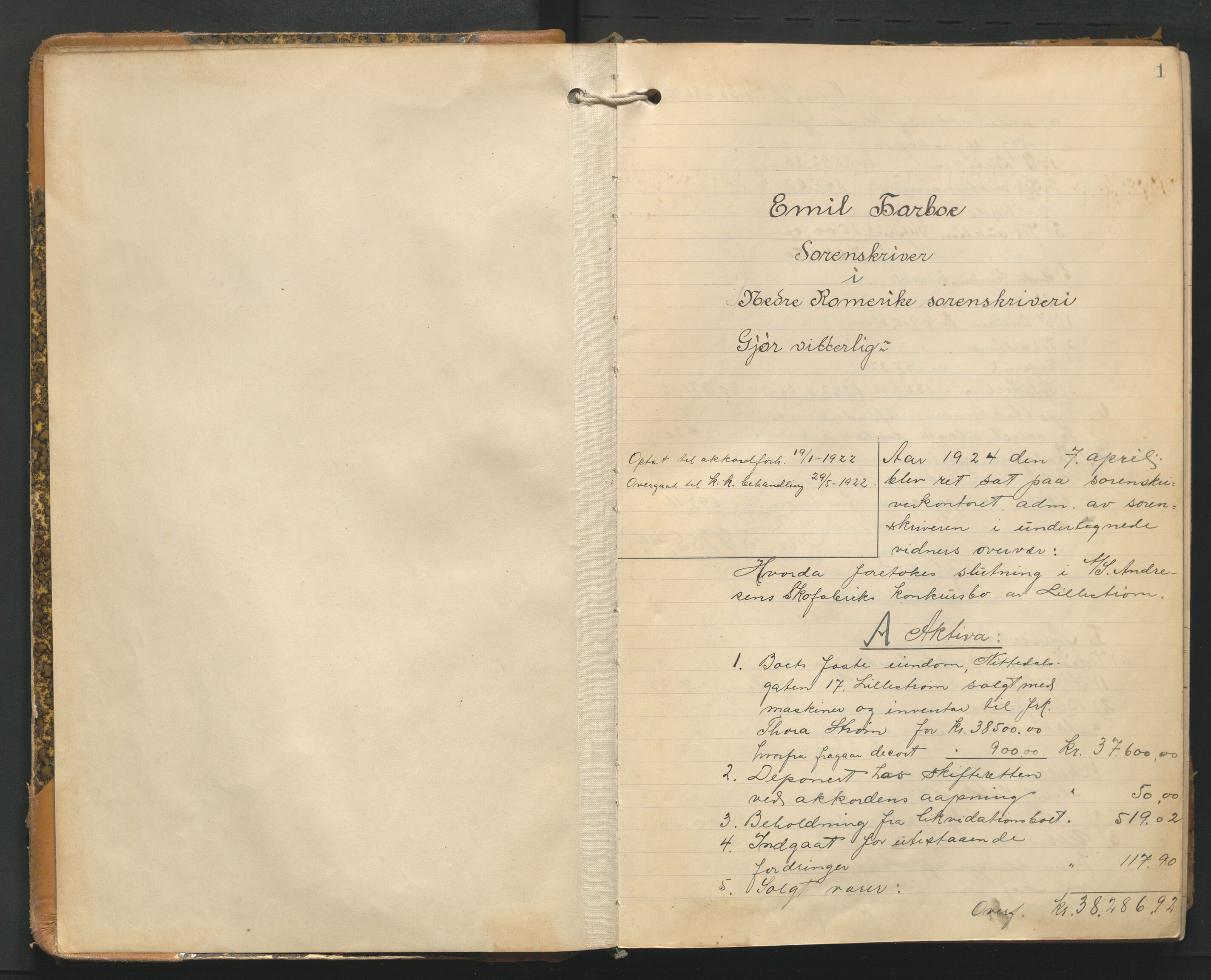 Nedre Romerike sorenskriveri, AV/SAO-A-10469/H/He/Hec/L0013: Skifteutlodningsprotokoll, 1924-1930, p. 1