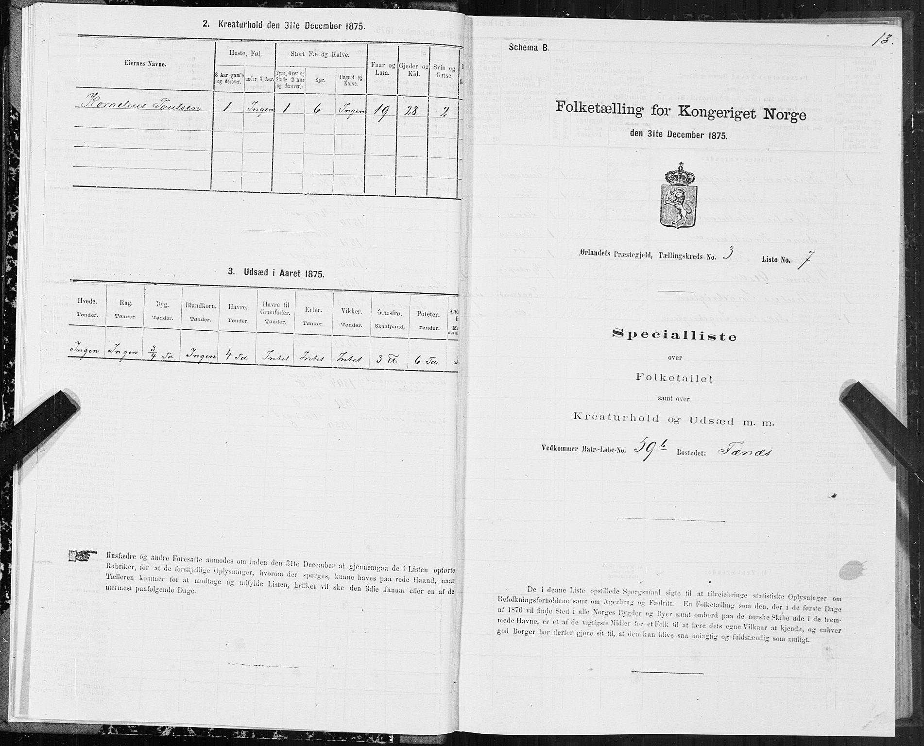 SAT, 1875 census for 1621P Ørland, 1875, p. 2013