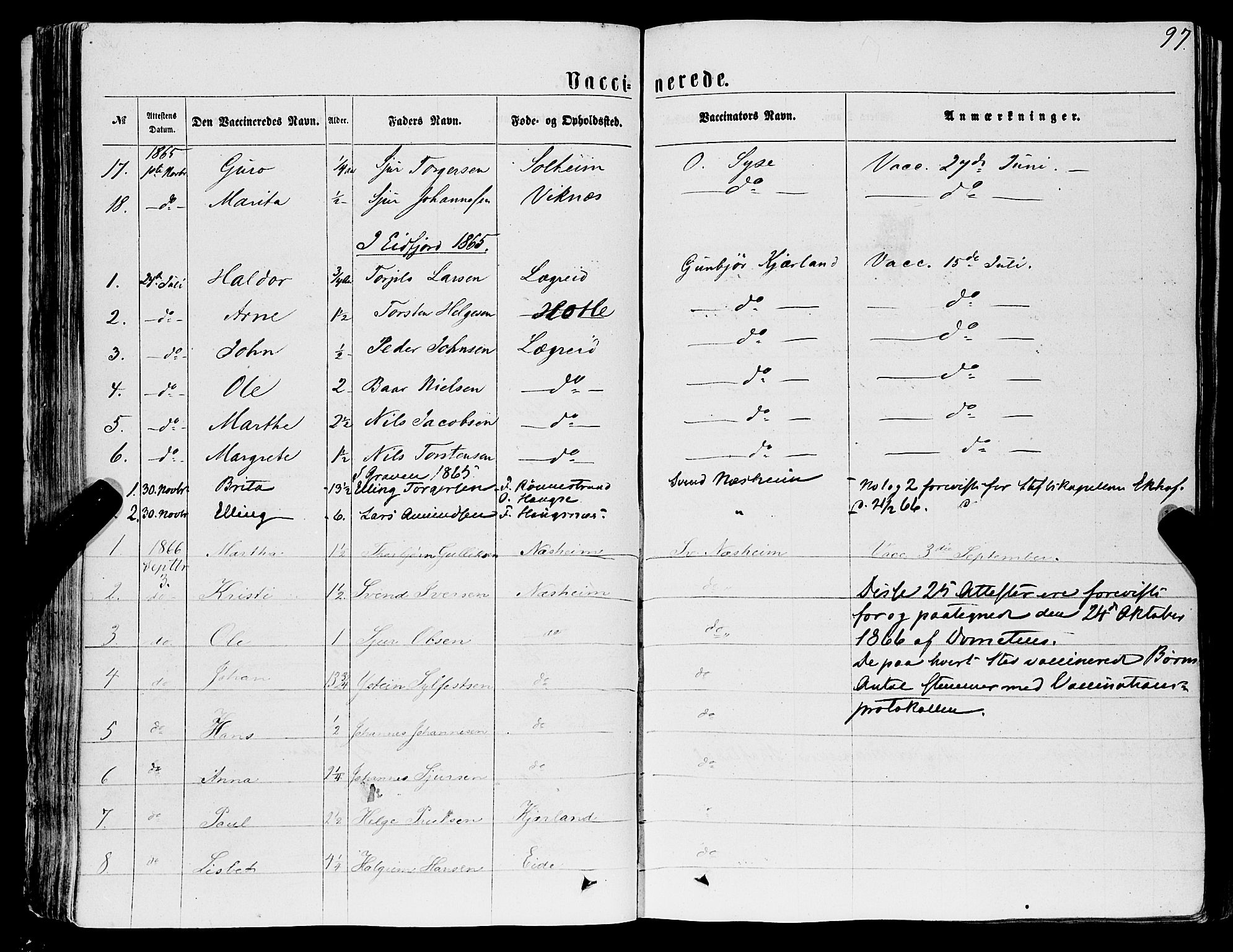 Ulvik sokneprestembete, AV/SAB-A-78801/H/Haa: Parish register (official) no. A 15, 1864-1878, p. 97