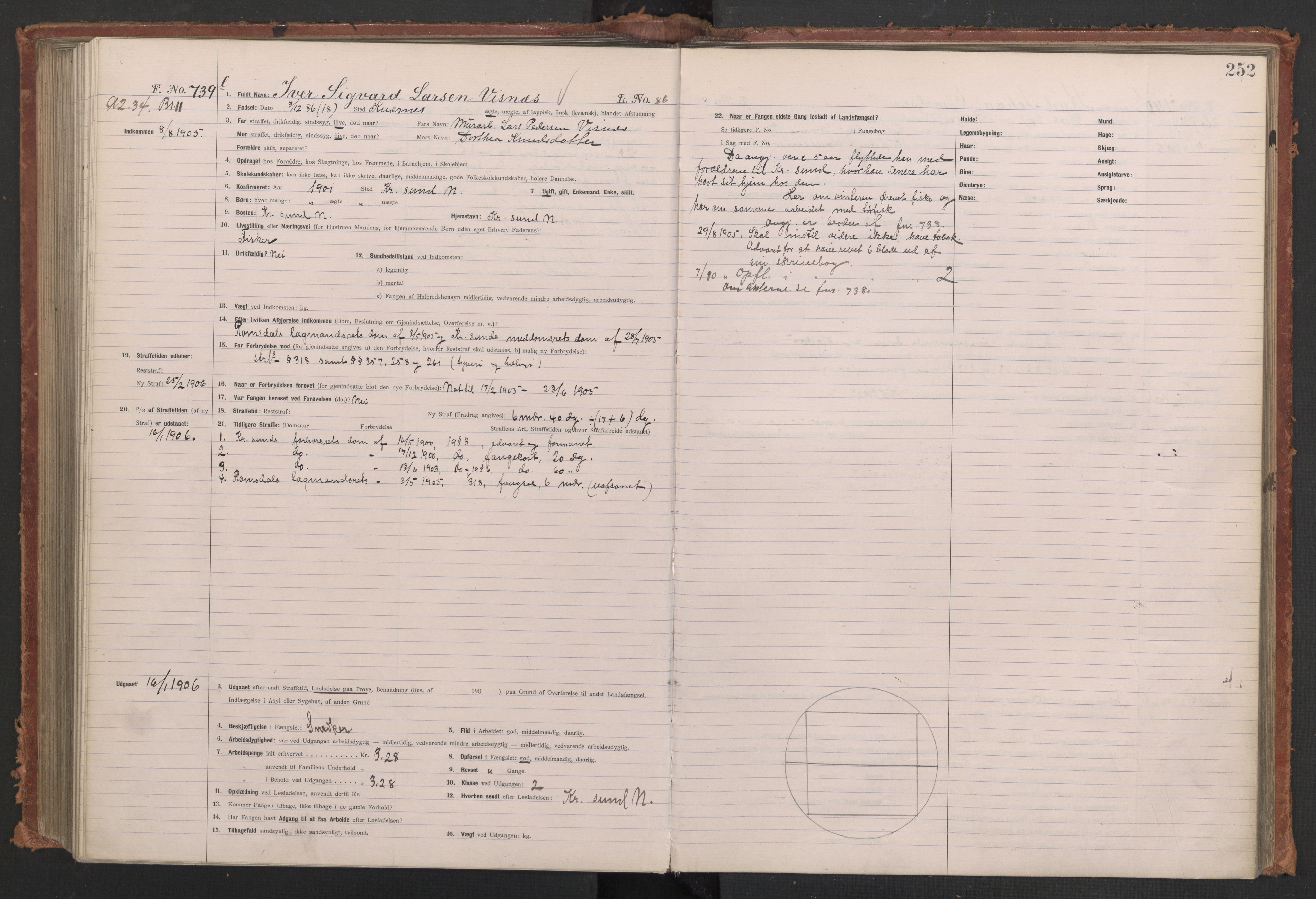 Botsfengslet, AV/RA-S-1539/D/Db/Dbb/L0039: 488l - 820l, 1904-1905, p. 252