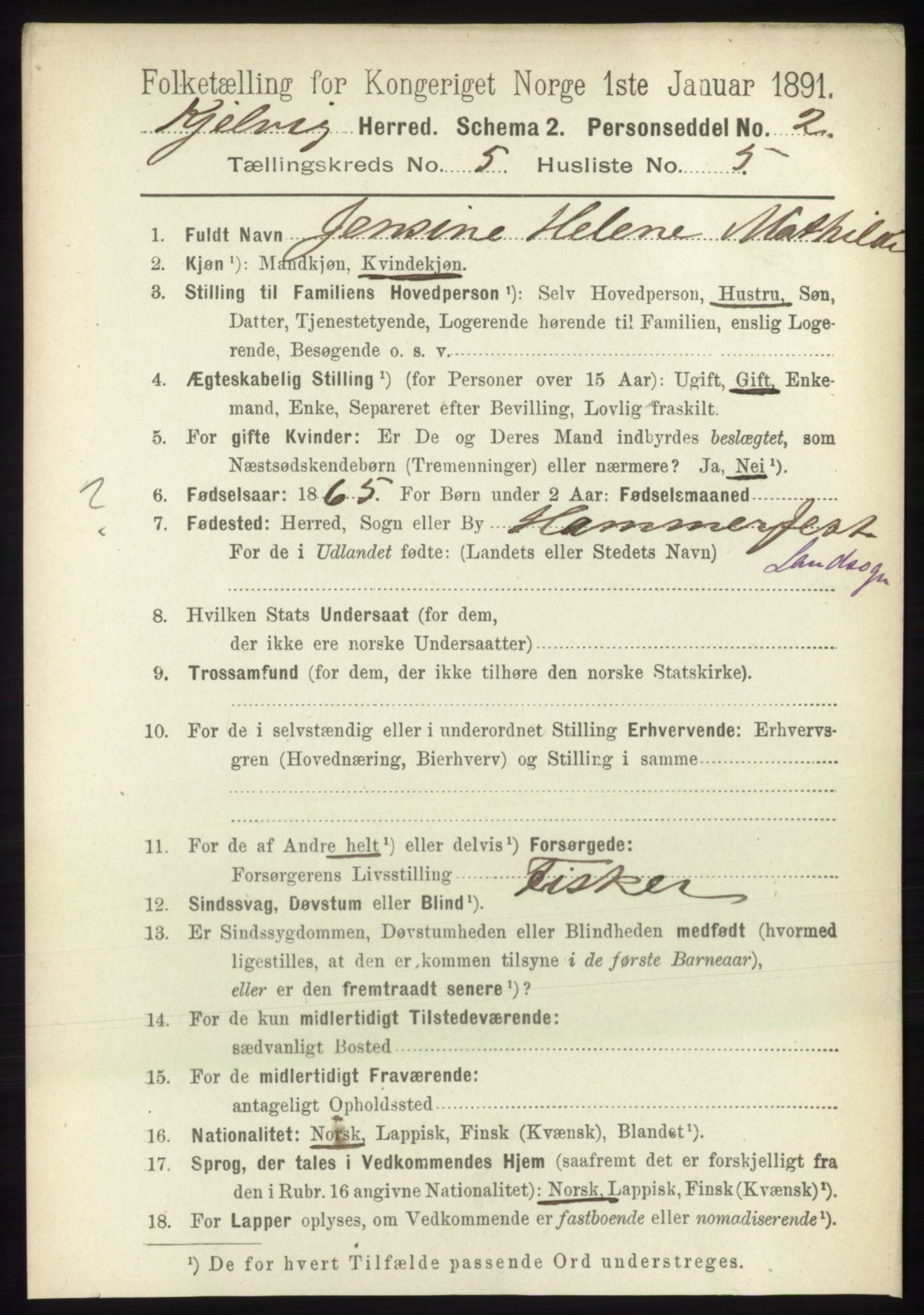 RA, 1891 census for 2019 Kjelvik, 1891, p. 571