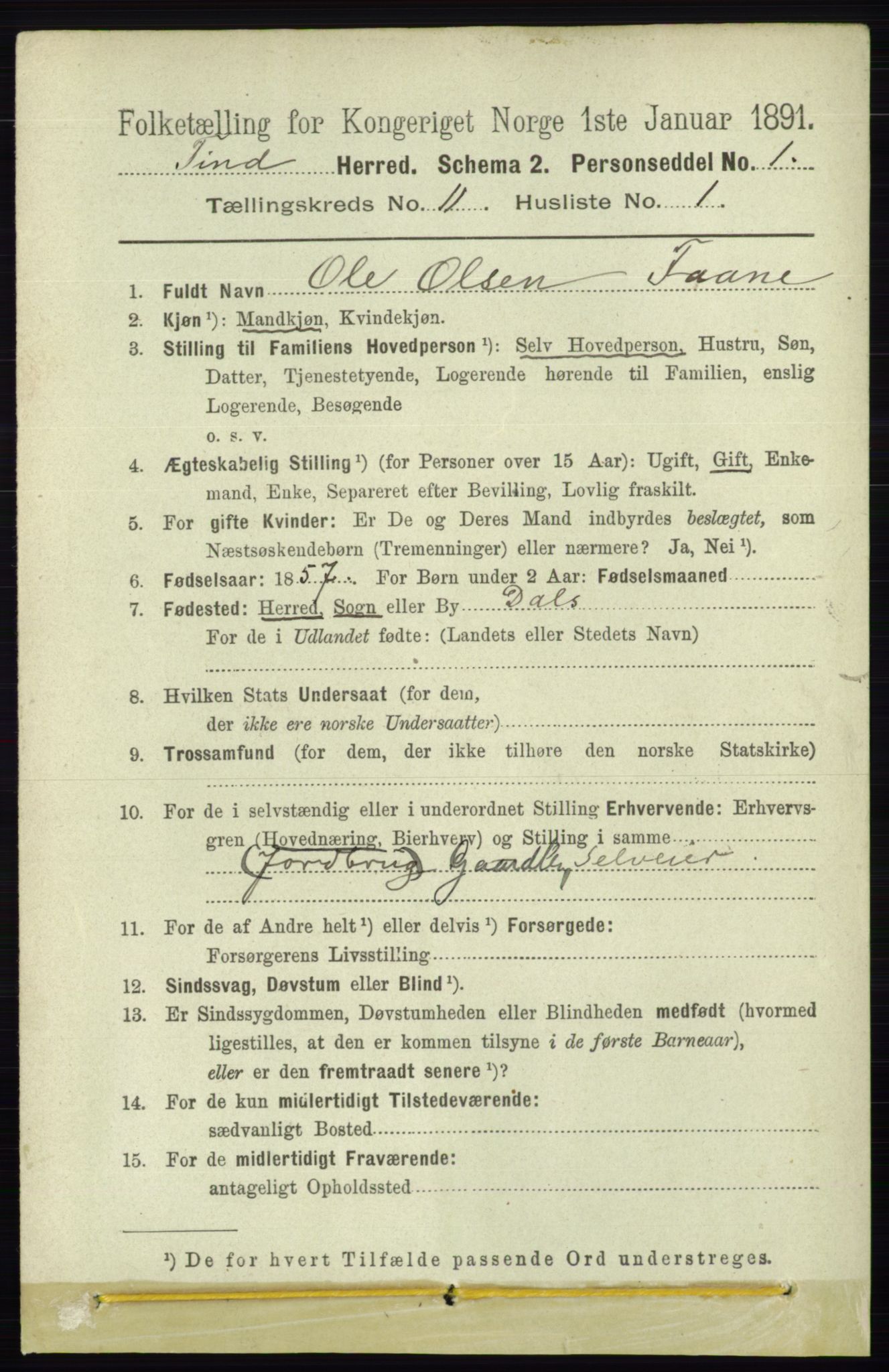 RA, 1891 census for 0826 Tinn, 1891, p. 2120