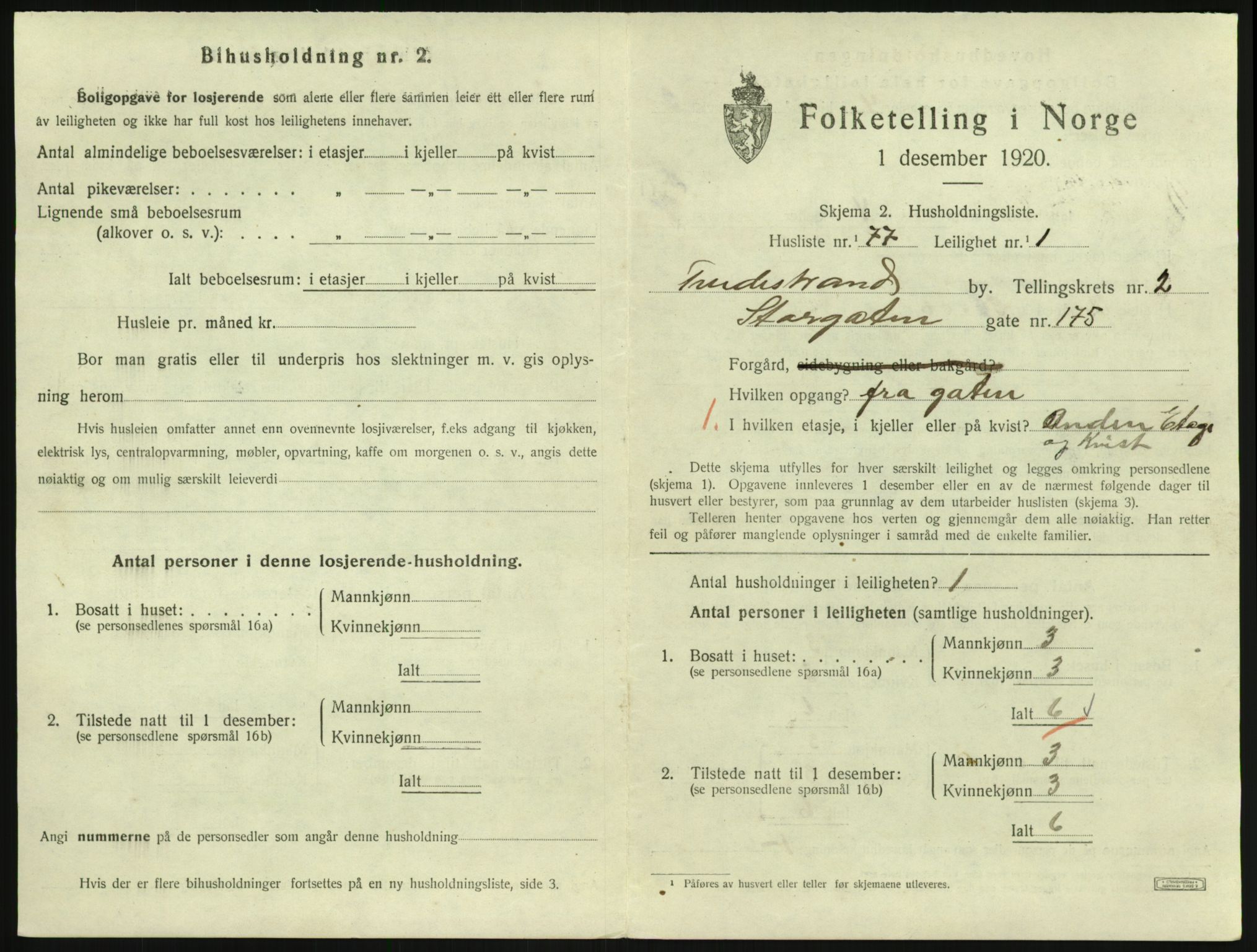 SAK, 1920 census for Tvedestrand, 1920, p. 1143