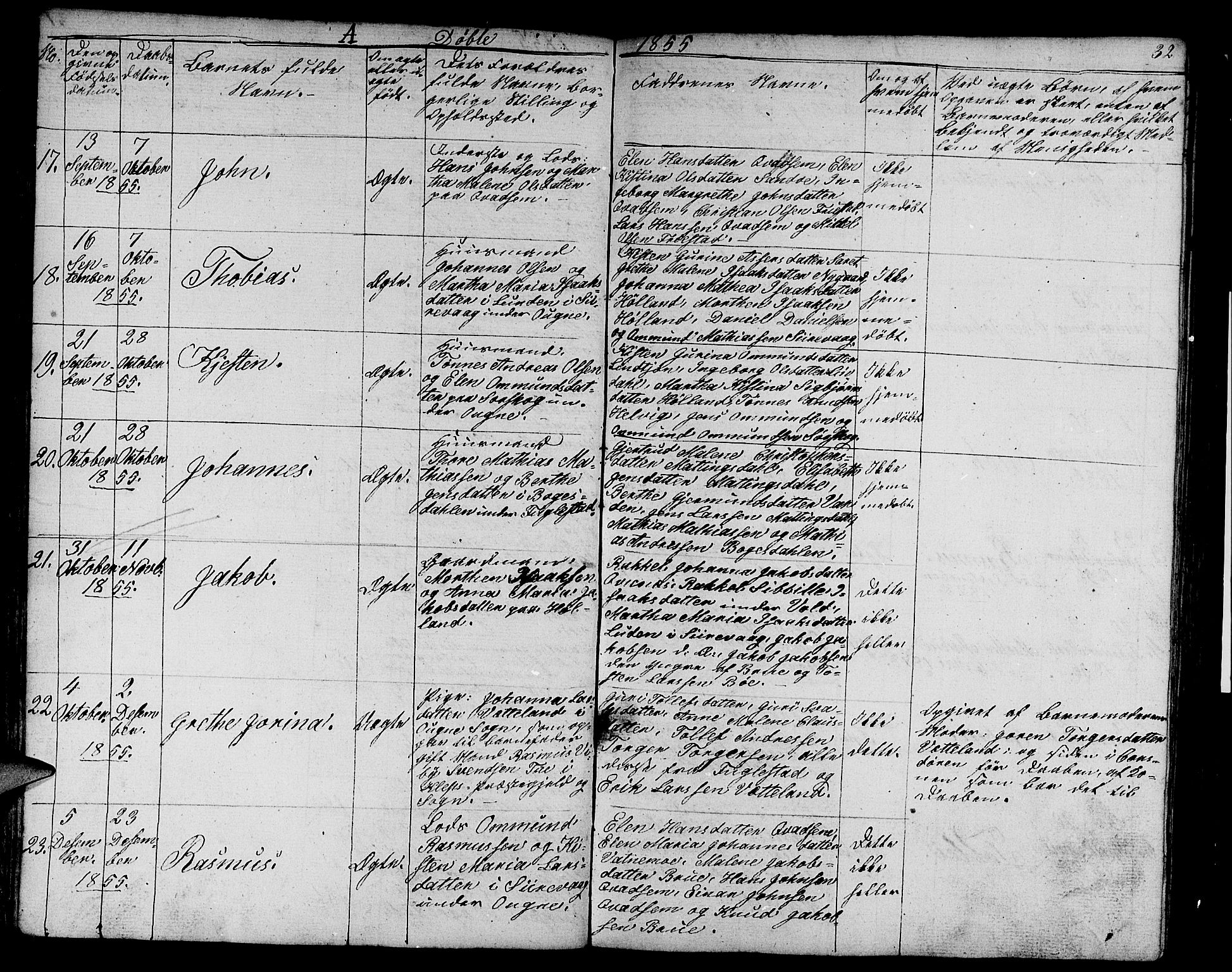 Eigersund sokneprestkontor, AV/SAST-A-101807/S09/L0003: Parish register (copy) no. B 3, 1846-1875, p. 32