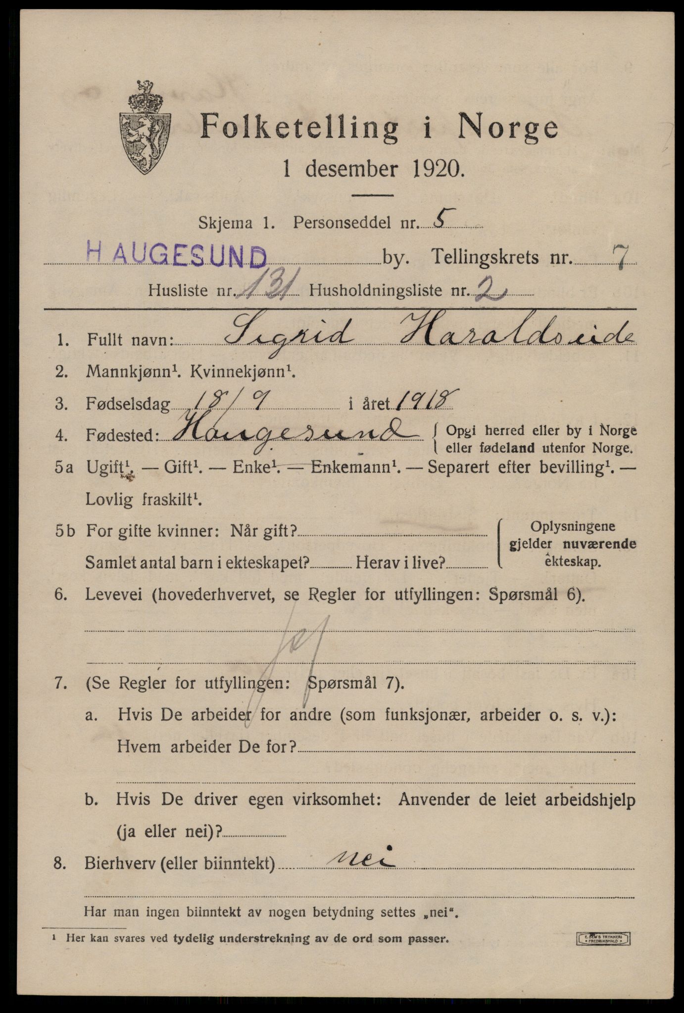 SAST, 1920 census for Haugesund, 1920, p. 27441