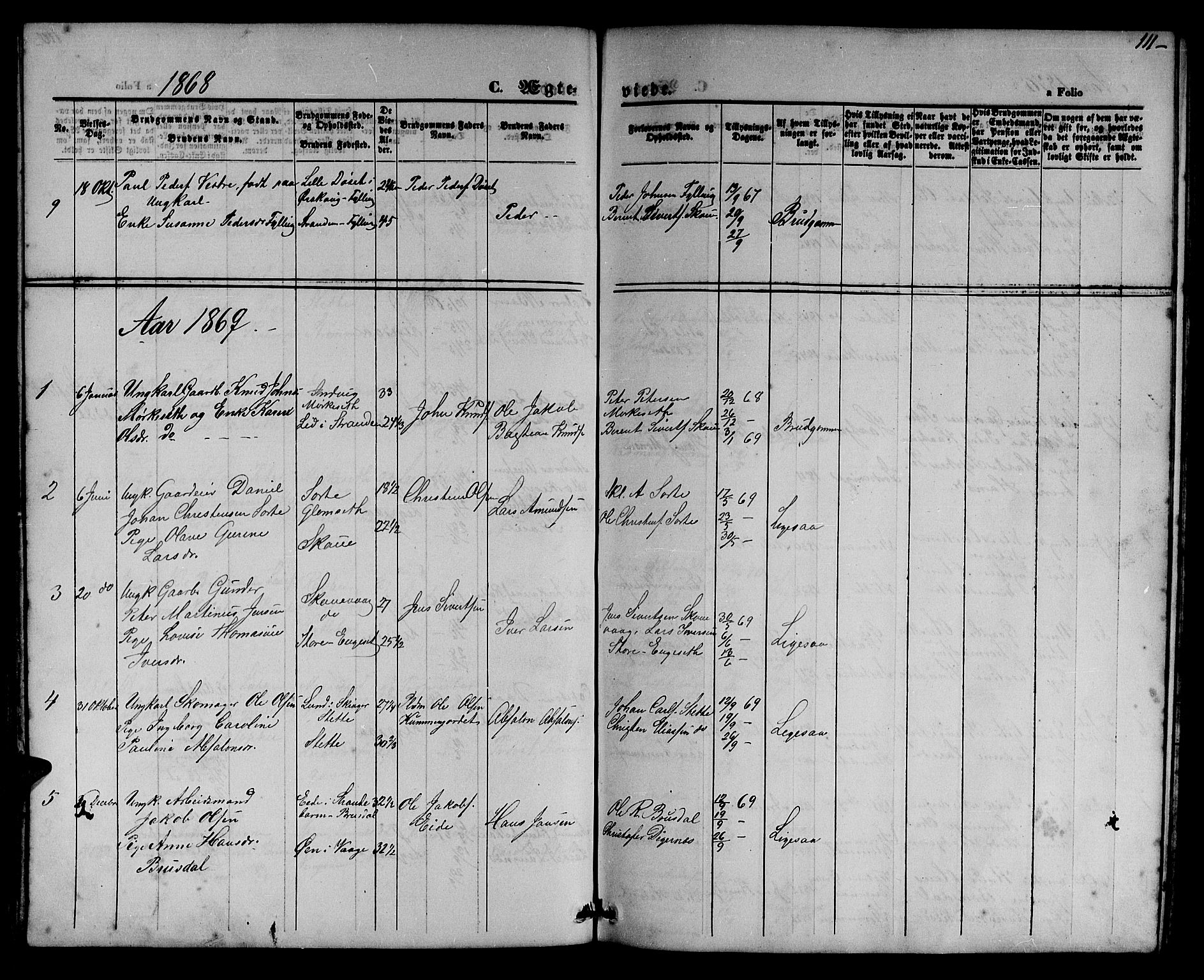 Ministerialprotokoller, klokkerbøker og fødselsregistre - Møre og Romsdal, AV/SAT-A-1454/524/L0364: Parish register (copy) no. 524C05, 1865-1879, p. 111